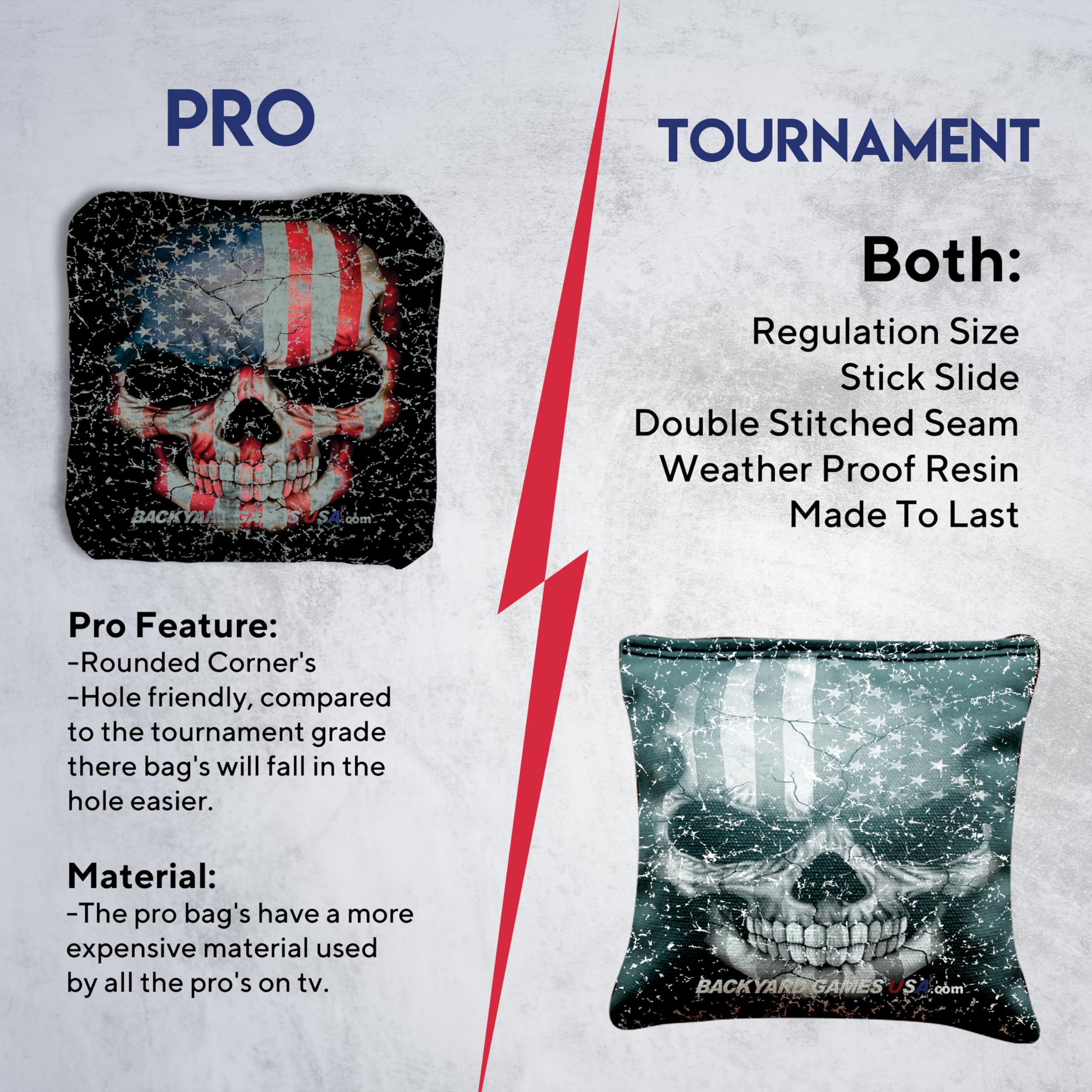 Pro Cornhole Bags Set of 8 - Regulation Tournament Cornhole Bean Bags | Premium Slick & Stick Design for Professional Play | Made in USA | Perfect for Backyard Parties, Tailgating & Outdoor Games