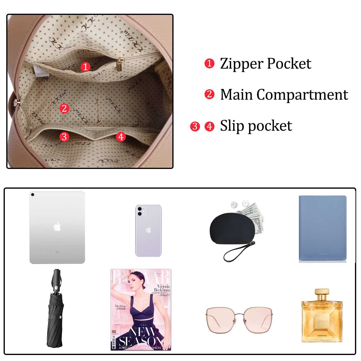 KKXIU Women's Convertible Leather Mini Backpack - Small Crossbody Shoulder Bag Purse for Ladies | Perfect for Travel, Work & Everyday Use