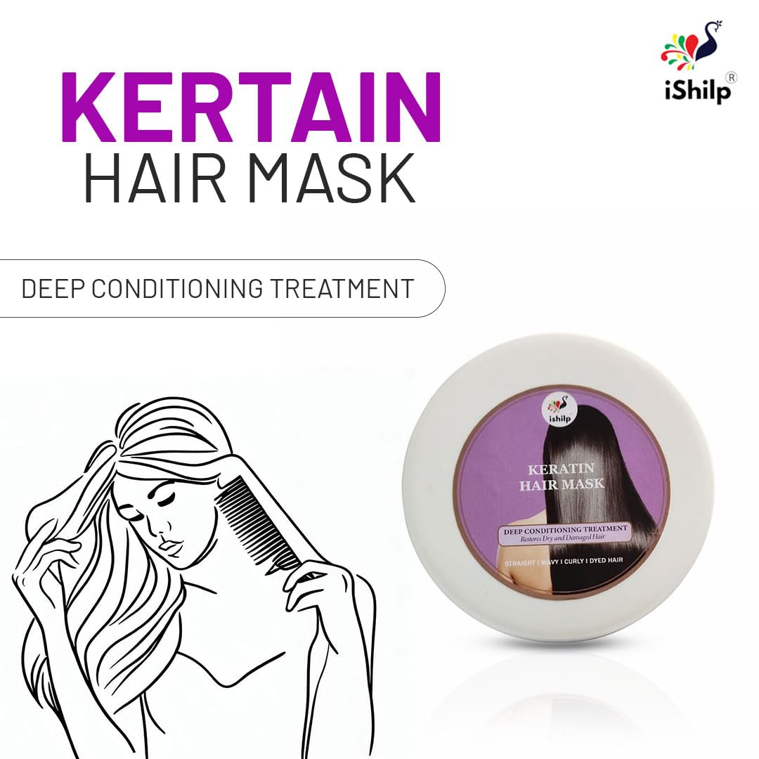 iShilp Keratin Hair Mask for Dry & Frizzy Hair - Deep Conditioning Treatment for Smooth & Curly Hair - Repairing Hair Pack for Women & Men | Perfect for Daily Use, Salon-Like Results at Home