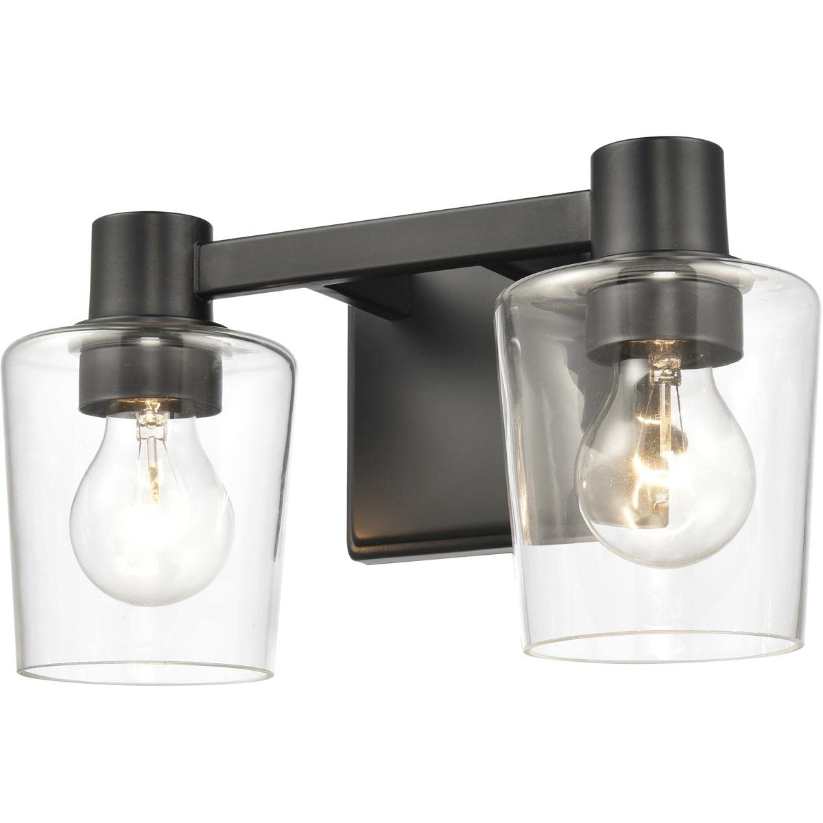 Elk Home Celia Vanity Light - 2-Light Matte Black Bathroom Fixture with Clear Glass Shades, Transitional Style Wall Sconce for Bathroom, Bedroom or Dressing Room Lighting