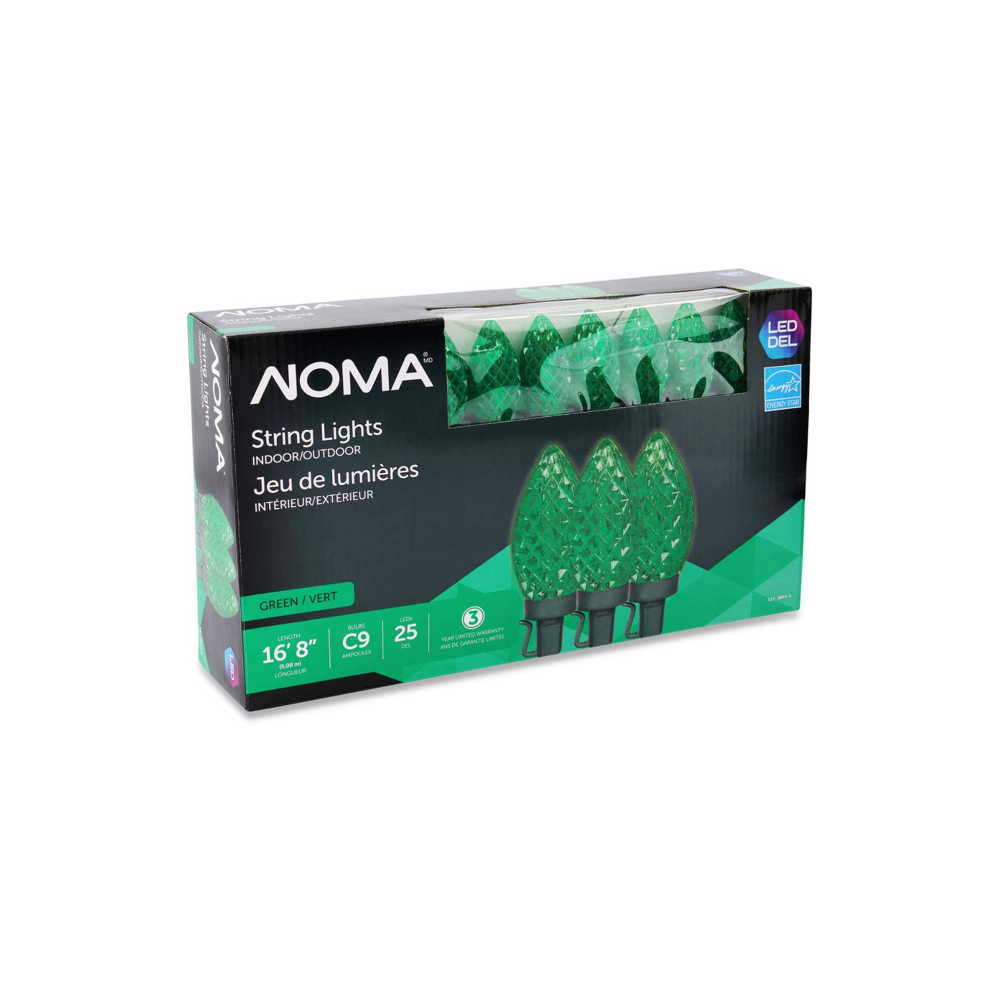 NOMA C9 LED Christmas Lights - 25 Green Bulbs, 16.8 Ft String Lights, UL Certified for Indoor & Outdoor Use - Perfect for Holiday Decorations, Christmas Trees, and Home Lighting