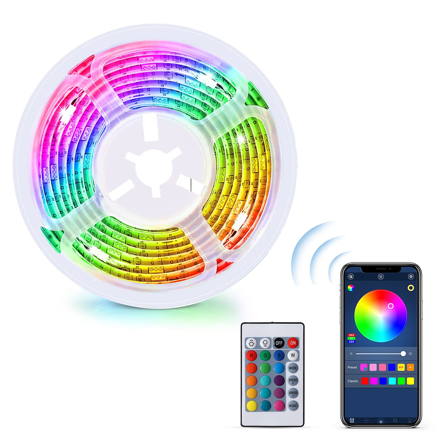 DoHome 16.4ft Bluetooth LED Strip Lights - RGB Color Changing 5050 LED Lights with App & Remote Control, Music Sync for Bedroom, Party, Kitchen & Christmas Decorations | Perfect for Home Lighting, Gaming Setup, and Holiday Displays