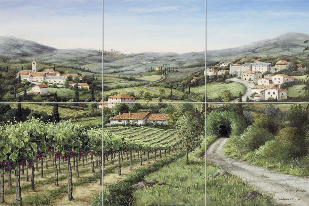 Hand-Painted Ceramic Backsplash Tile Mural - Tuscan Italian Countryside Scene for Kitchen & Bathroom Decor | Tuscany Dreams by Barbara Felisky | Perfect for Farmhouse, Mediterranean & Vintage Style Homes