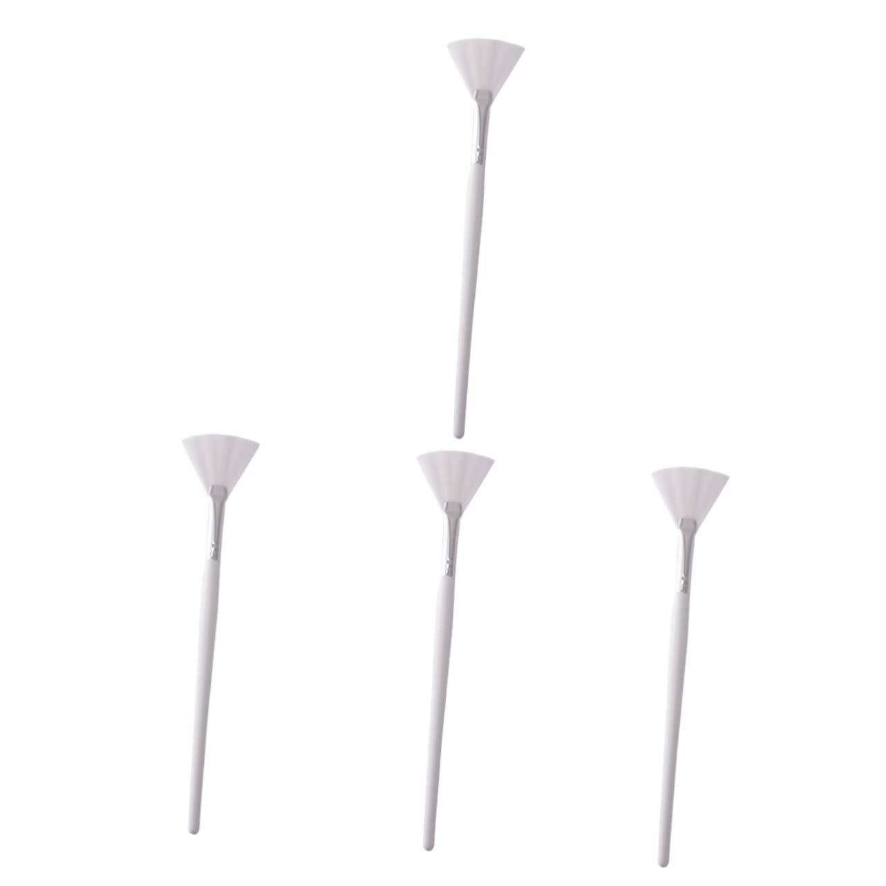 FRCOLOR 4-Piece White Fan Makeup Brush Set - Soft Bristles, Wooden Handle for Flawless Foundation & Blending | Perfect for Contouring, Highlighting & Professional Makeup Application
