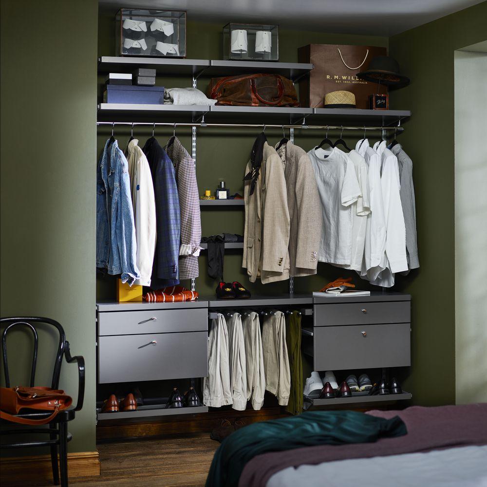 Elfa Classic Decor Deluxe Wardrobe Storage Solution - Premium Closet Organizer System for Bedroom & Walk-in Closets | Durable Platinum Finish for Modern Home Organization