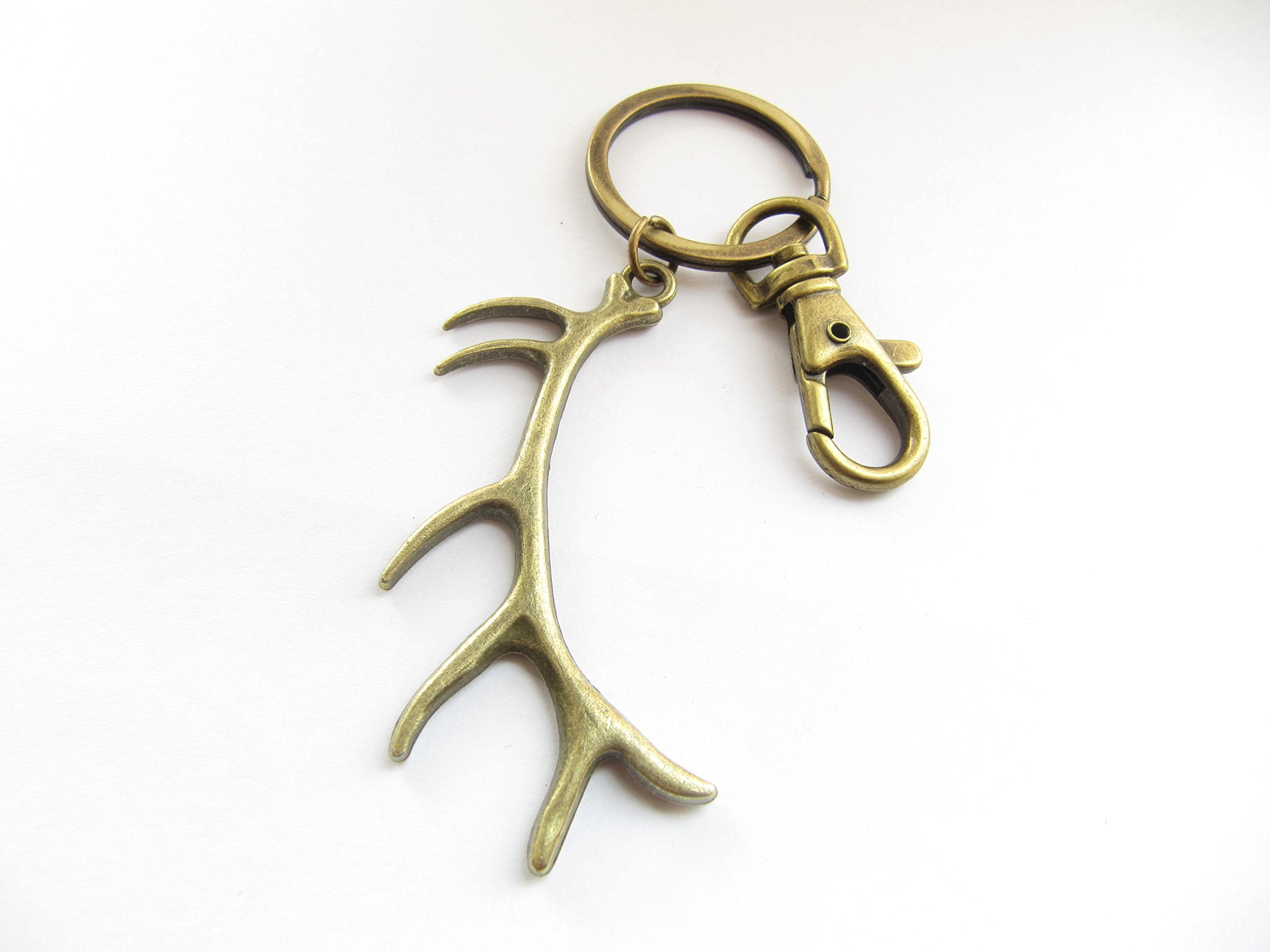 Handmade Bronze Antler Keychain for Men & Women - Elk Deer Antler Key Ring, Woodland Jewelry, Wild West Key Fob, Purse Charm - Perfect for Outdoor Enthusiasts, Camping & Hunting Gifts