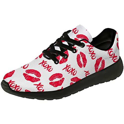 Uminder Women's Lightweight Non-Slip Tennis Walking Sneakers - White Red Lips Print Fashion Shoes for Women & Girls, US Size 9 Women/7.5 Men - Perfect for Casual Wear, Gym, and Daily Walking