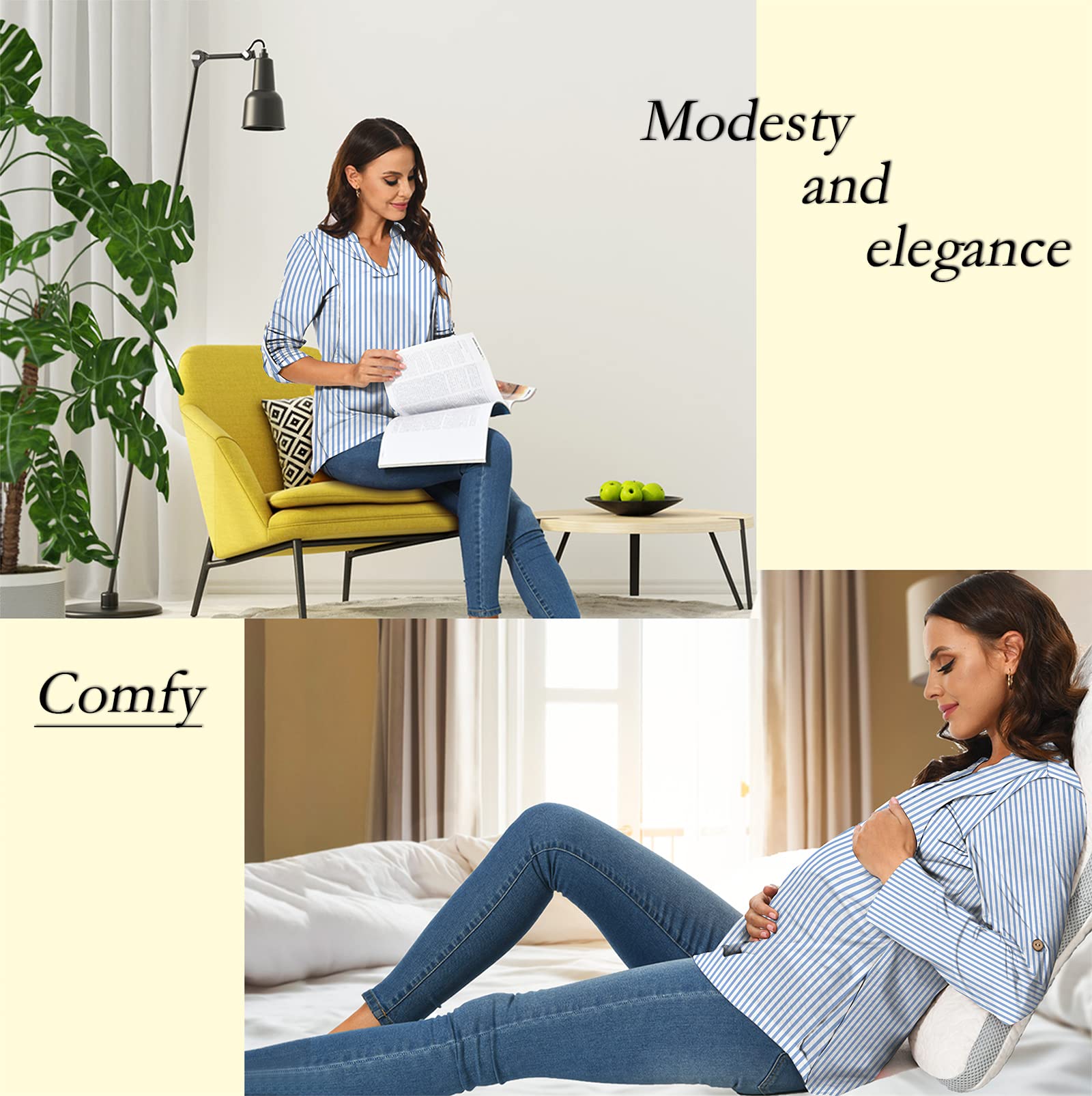 Women's Nursing Top Long Sleeve Breastfeeding Shirt - Maternity Work & Casual Clothes for Nursing Moms - Perfect for Office, Outings and Comfortable Breastfeeding