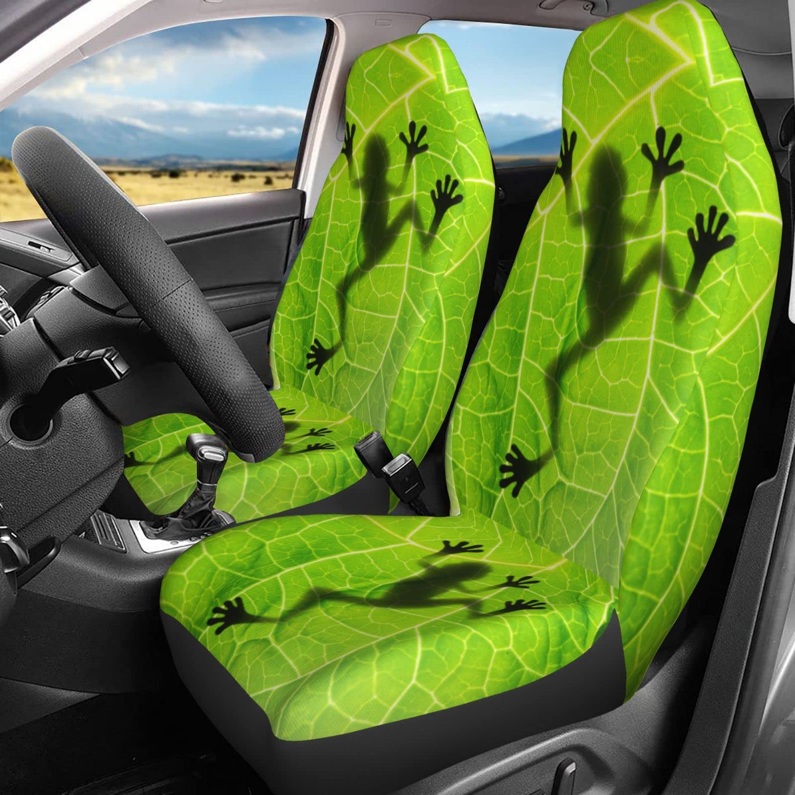 **Universal Frog Shadow Leaf Car Seat Covers (2-Piece Set) - Fits Most Cars, SUVs, Sedans & Trucks - Durable & Stylish for Daily Commute & Road Trips**