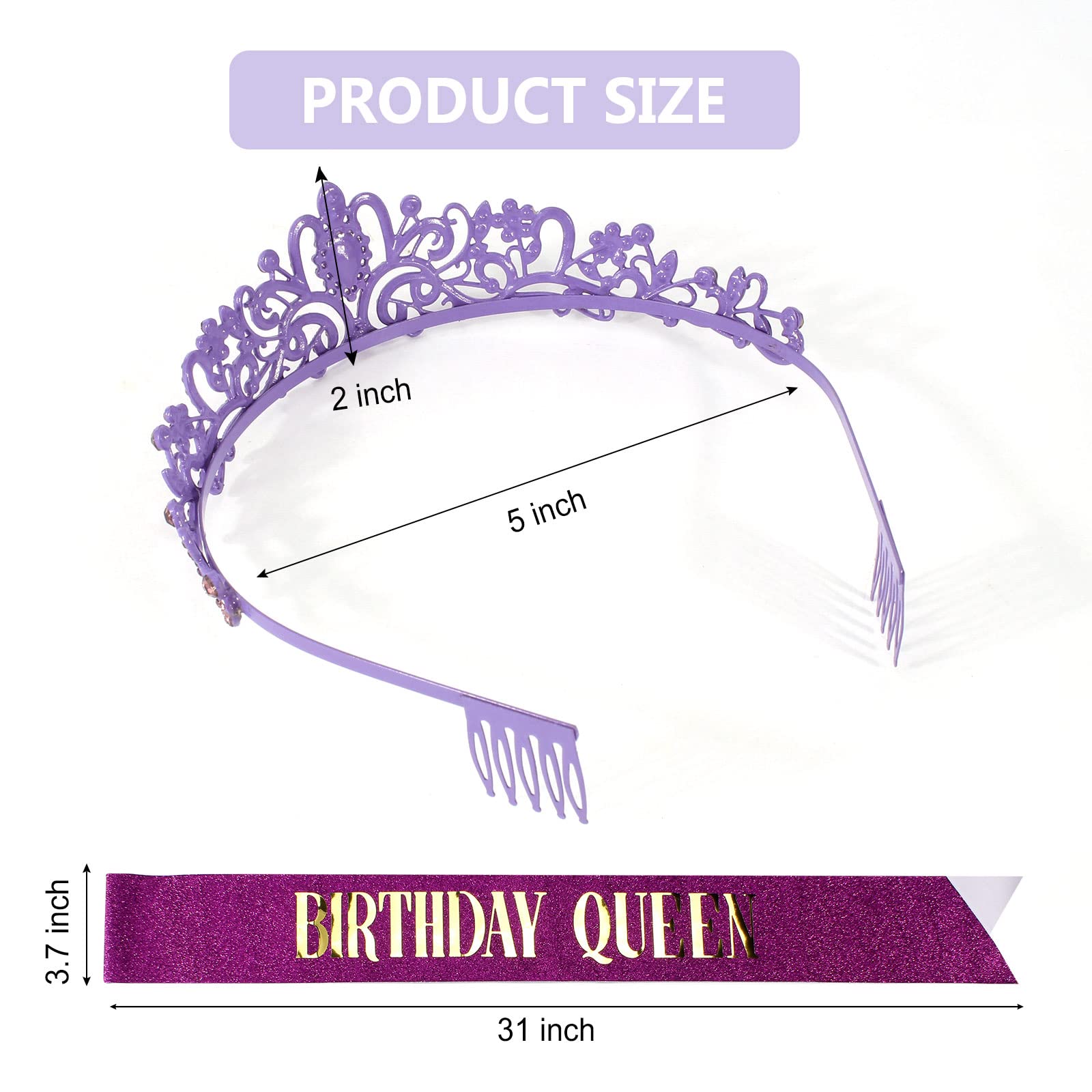 CIEHER Purple Birthday Sash & Queen Crown Kit - Elegant Purple Tiara & Crown for Women & Girls - Perfect for Birthday Parties, Quinceañeras, Bachelorette & Royal Themed Events