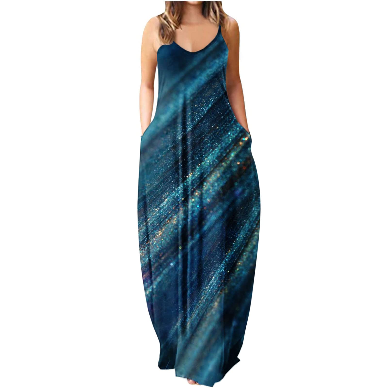 Women's Maxi Dresses - Flowy Summer Sleeveless Beach Dress with Pockets | Casual Long Boho Dress for Vacation, Pool Party & Outdoor Activities