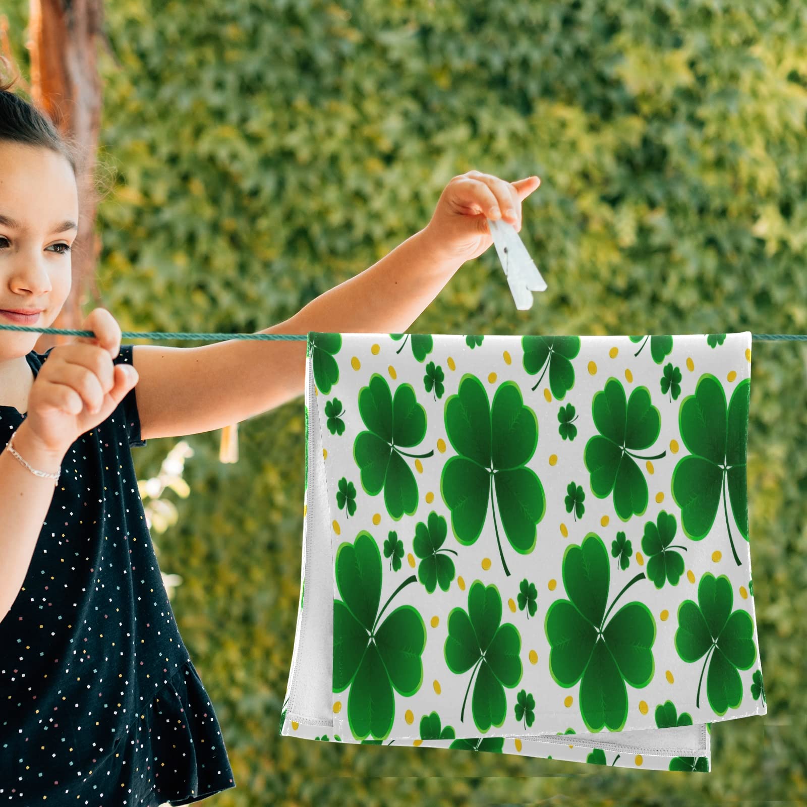 St. Patrick's Day Clover Shamrock Face Towel Set of 2 | 30x15 Inch Hand & Dish Towels for Kitchen, Bath, Beach Decor | Perfect for Irish-Themed Parties & Home Styling