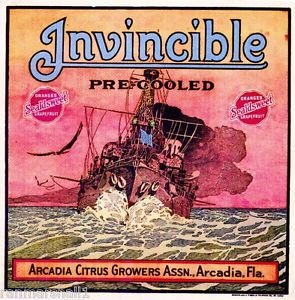 Arcadia Florida Vintage Citrus Crate Magnet - Orange Battle Ship Art Print for Fridge, Office & Home Decor