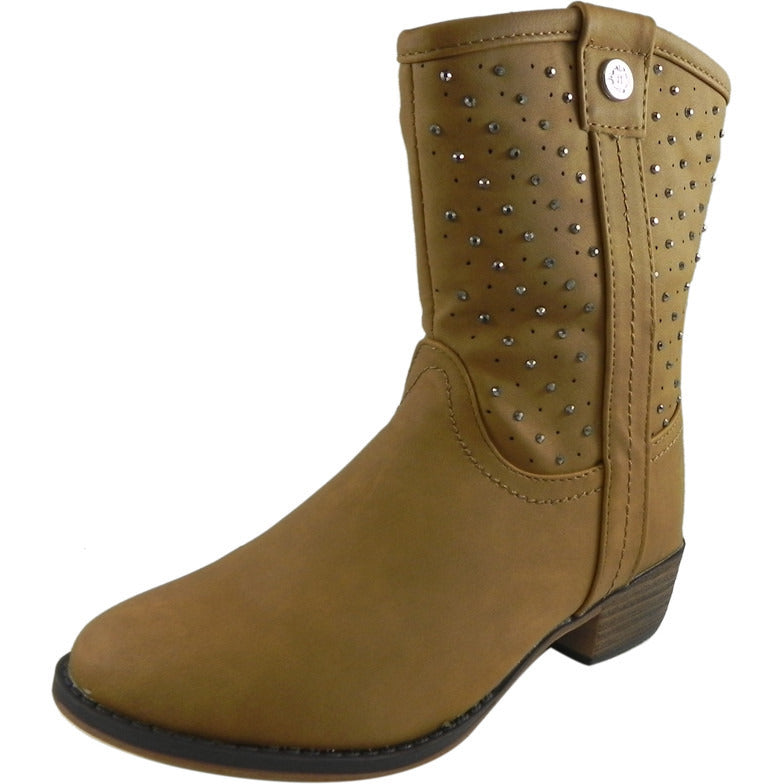 Nanette Lepore Girls' Tan Studded Western Boots - Stylish Cowgirl Boots for Kids, Perfect for Rodeo, Halloween & Western Fashion Outfits