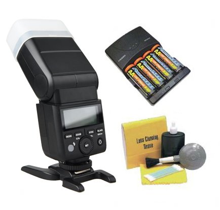 Leica V-LUX 4 Bounce Zoom Swivel Head Flash with High Power AC Rapid Charger & 4AA 2900mAh Batteries + 5-Piece Camera Cleaning Kit - Perfect for Professional Photography, Studio Shoots & Travel Photography