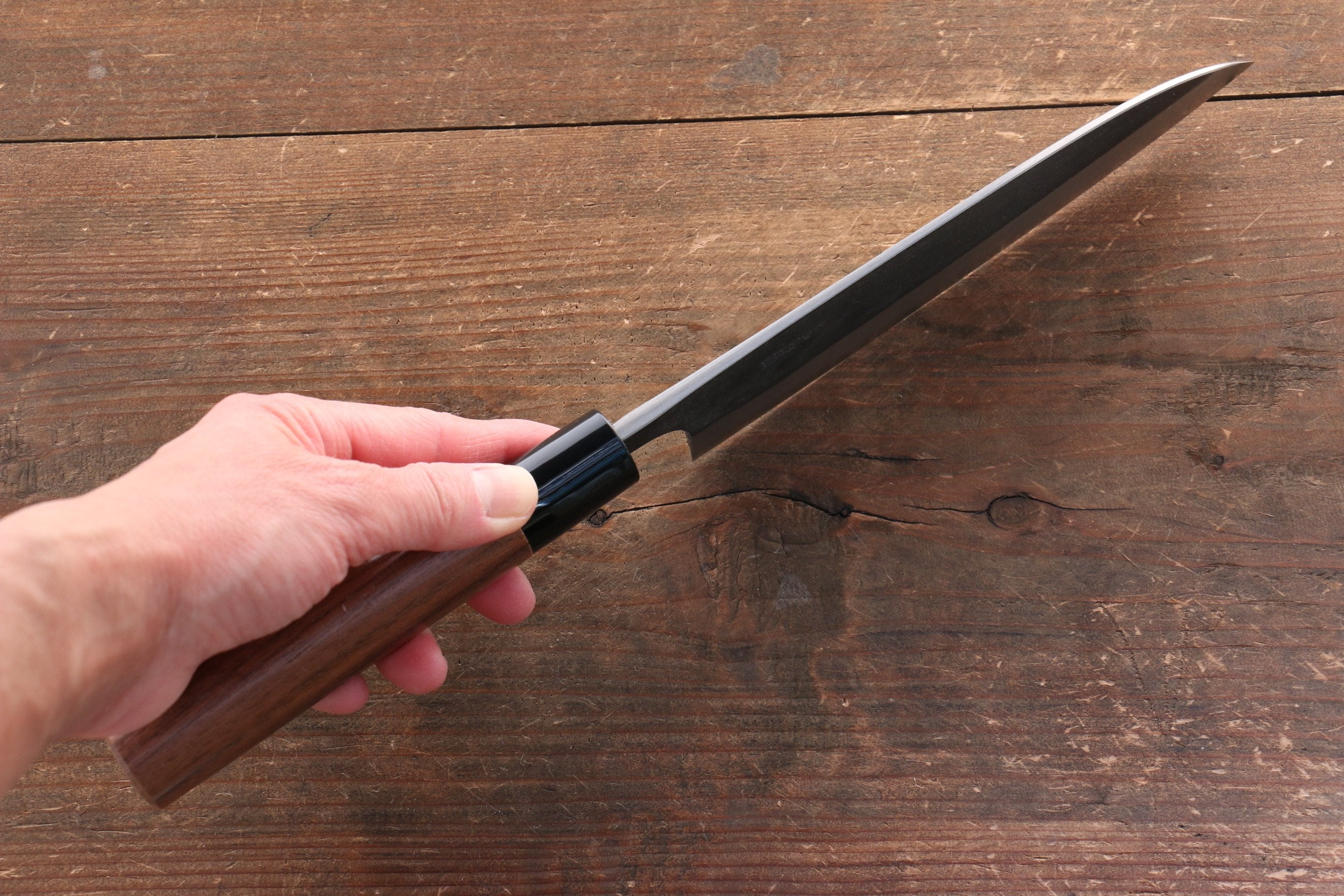 NAO Yamamoto Blue Super Kurouchi Santoku Knife 165mm - Japanese Chef Knife with Walnut Handle for Slicing, Dicing & Chopping Vegetables, Meat & Fish - Perfect for Home Cooks & Professional Chefs