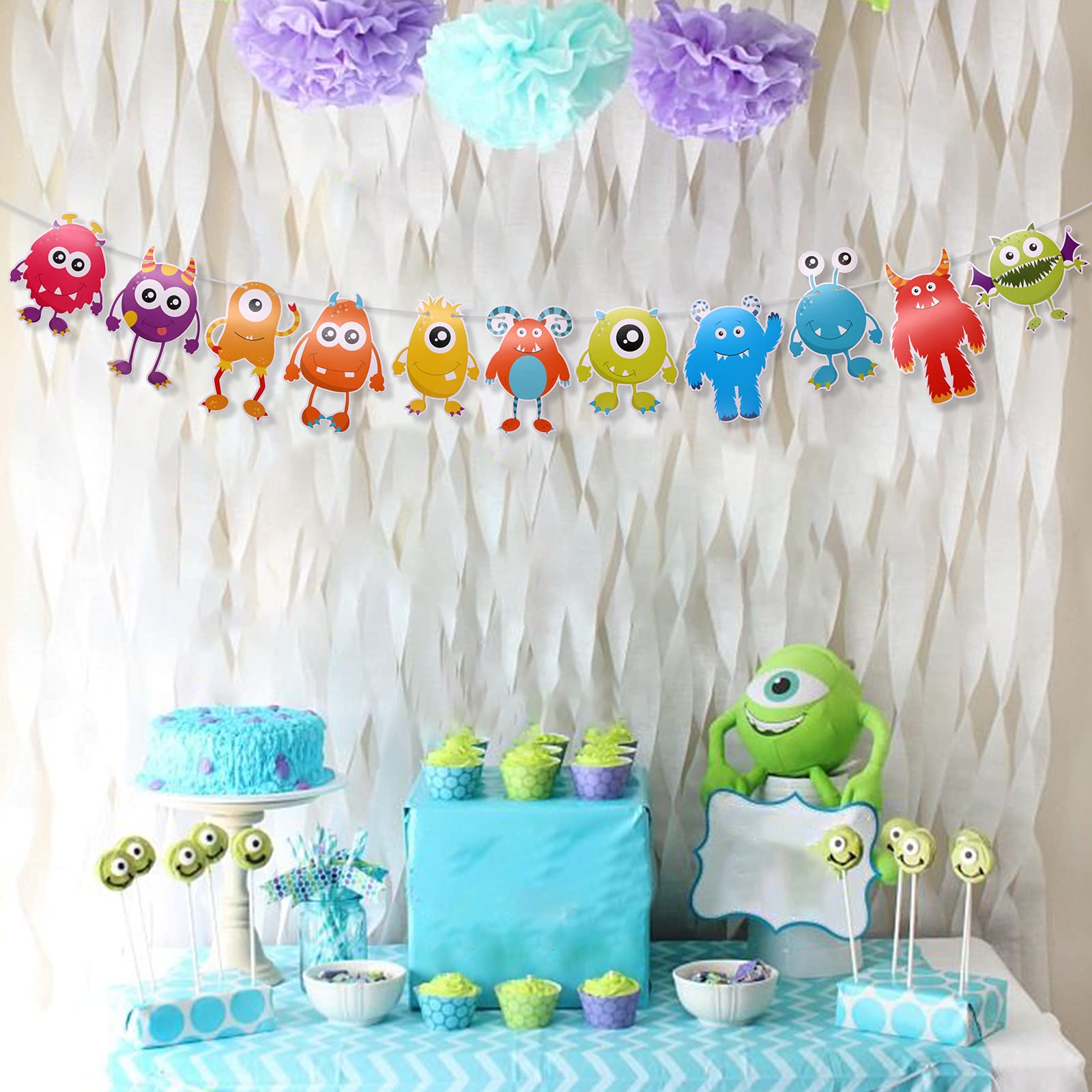 Little Monster Banner - Cute Cartoon Monster Garland for Monster Theme Birthday Party Decorations & Baby Shower Supplies | Perfect for Kids Room Decor, Classroom Parties, and Halloween Decorations