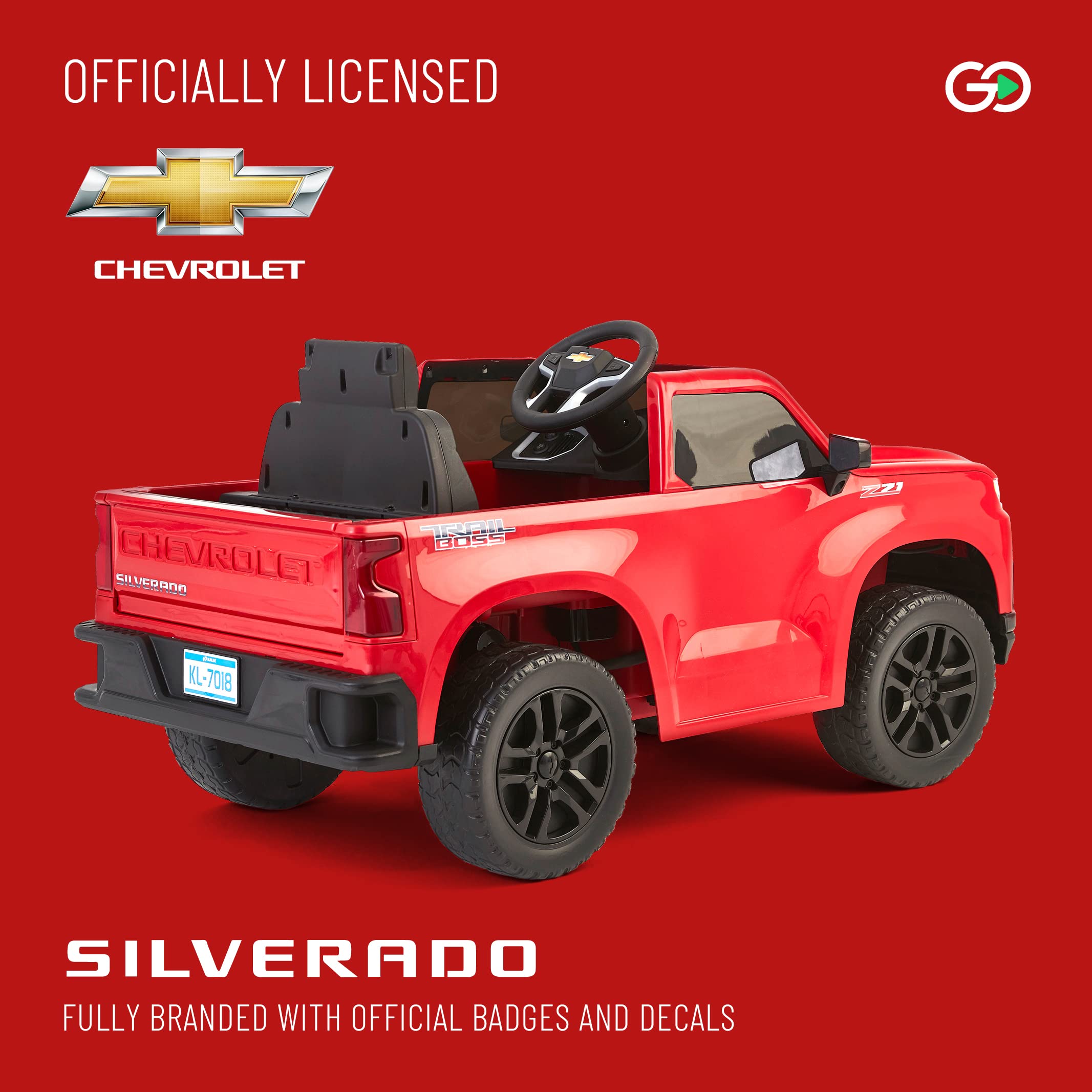 12V Chevy Silverado Licensed Kids Ride On Truck - High Speed 5MPH, Parent Remote Control, LED Lights & Real Truck Sounds - Battery Powered Electric Vehicle for Boys & Girls - Outdoor Play, Birthday Gifts, Backyard Fun (Red) by ReadyGO