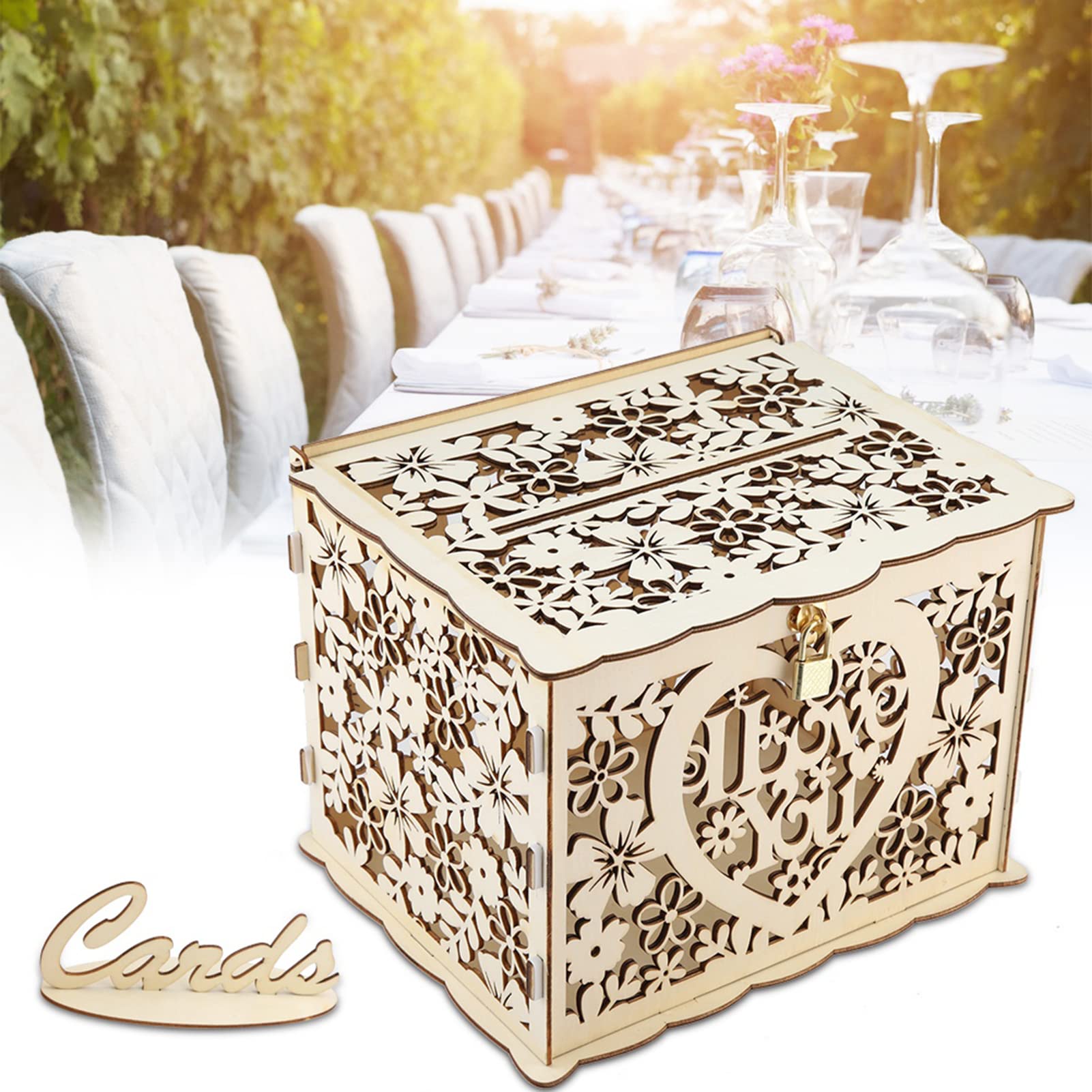 Rustic Wooden Wedding Card Box with Lock & Sign - 9.8x7.9x7.2 Inch Keepsake Gift Box for Wedding Reception, Anniversary & Bridal Shower - Perfect for Securing Cards, Cash Gifts & Wishes at Your Special Event