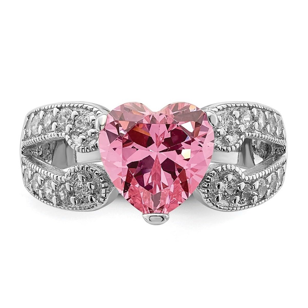 925 Sterling Silver Round Pink & White CZ Cubic Zirconia Simulated Diamond Ring for Women - Elegant Wedding, Engagement & Everyday Jewelry Gift
