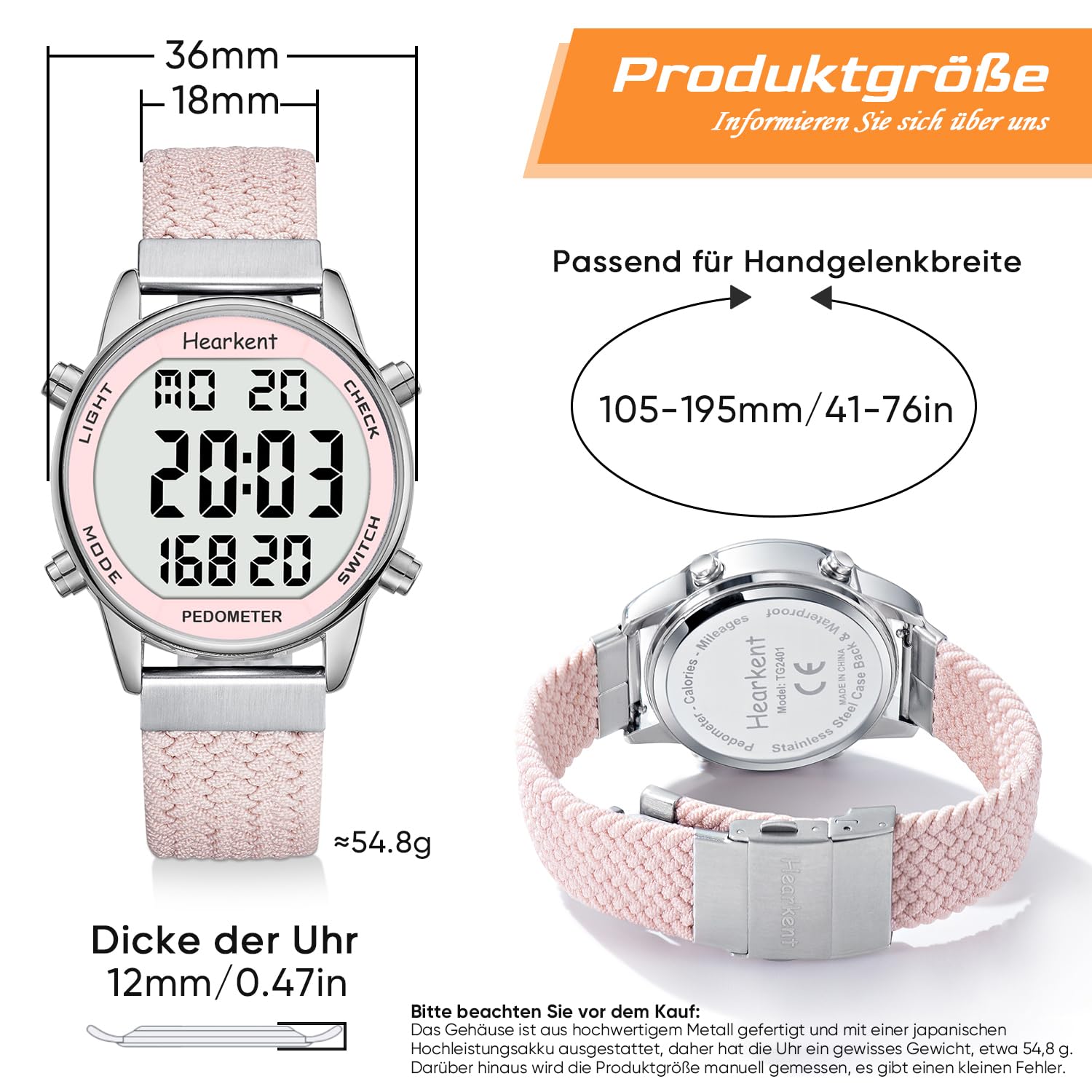 Hearkent Women's Pedometer Watch - Fitness Tracker with Calorie Counter & Waterproof Design for Walking, Sports & Elderly Use