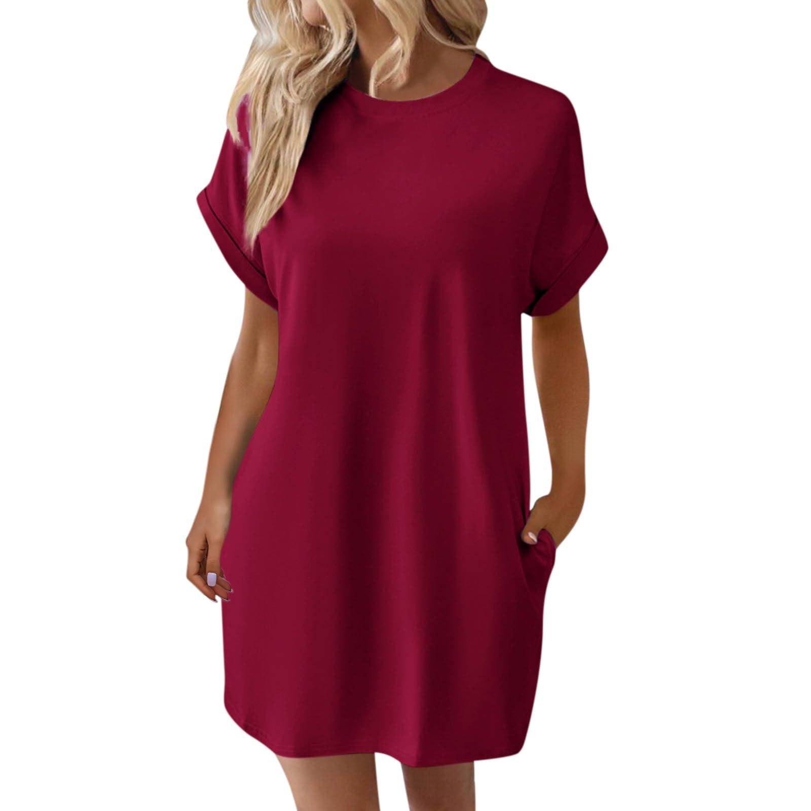 2025 Women's Summer Dresses - Solid Color Crewneck Short Sleeve T-Shirt Dress, Loose Fit Beach Mini Dress for Vacation & Casual Outings | Perfect for Beach Getaways, Summer Parties and Everyday Wear