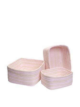 Pink Canvas Nesting Set - Ticking Stripe Design - Perfect for Home Storage, Nursery Organization & Gift Giving