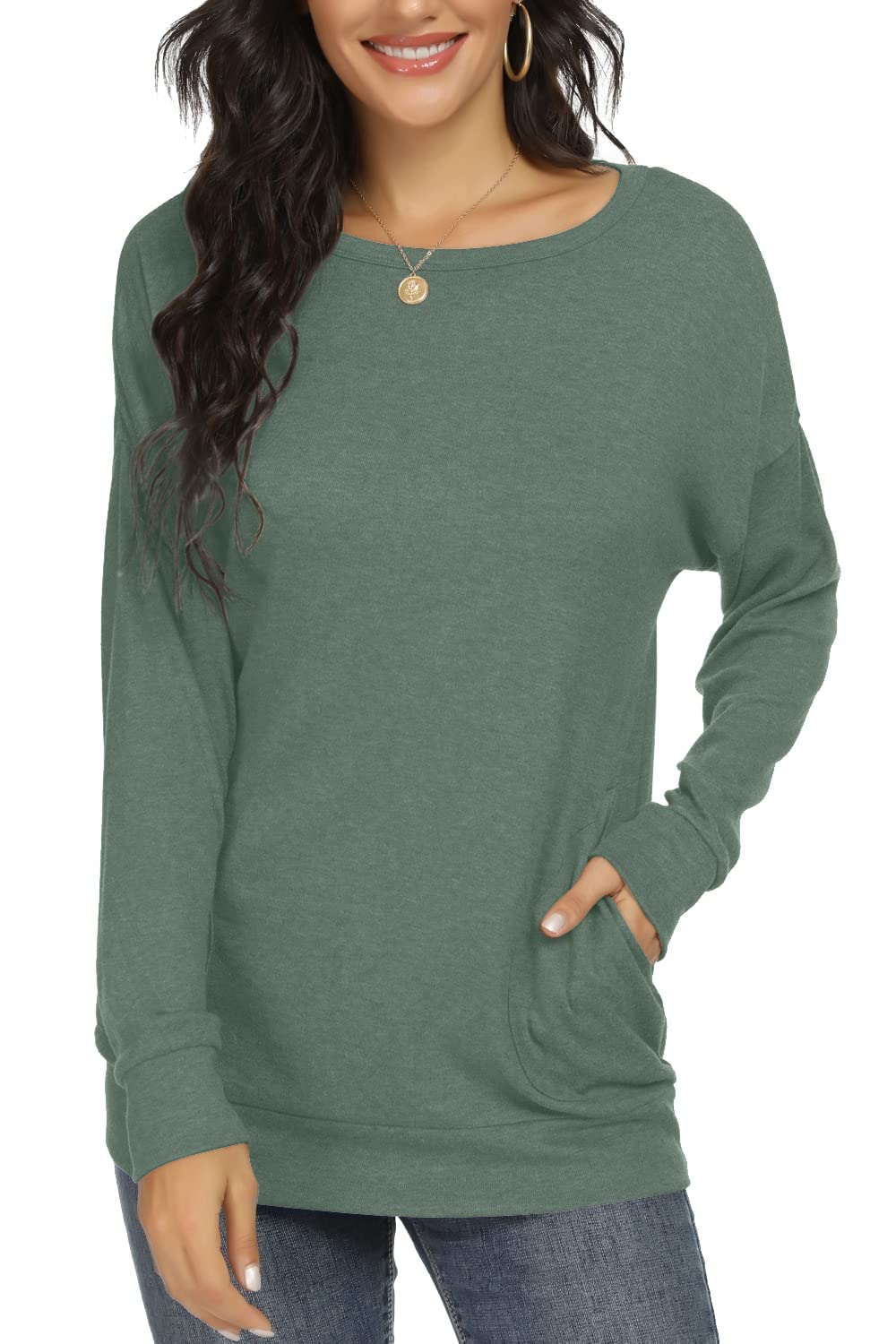 Women's Long Sleeve Casual Tops - Elegant Tunic Blouse with Pockets for Work, Office & Everyday Wear | Fashionable & Comfortable Women's Shirts