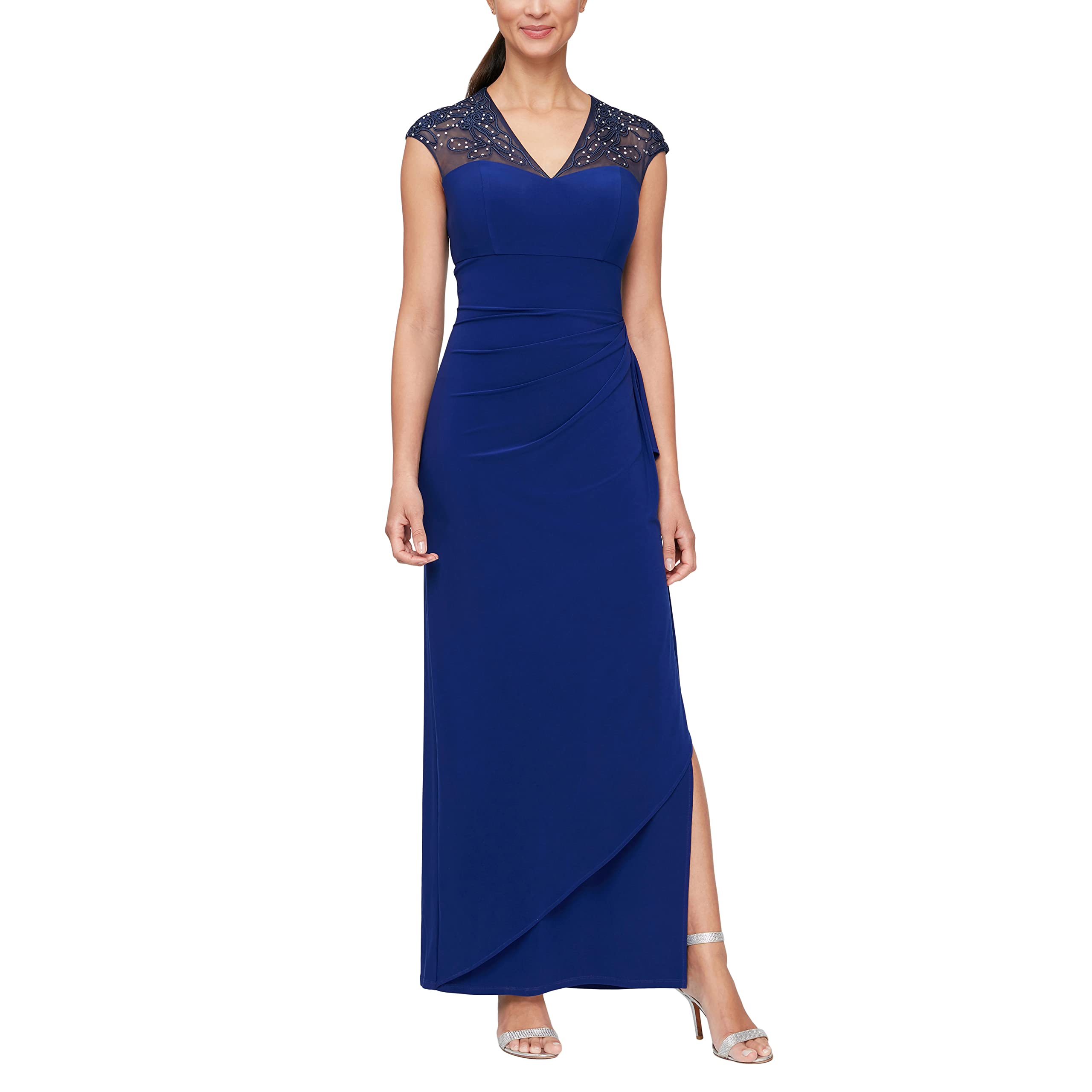 Alex Evenings Women's Long Formal Dress with Knot Front Detail - Elegant Evening Gown for Prom, Wedding Guest & Special Occasions