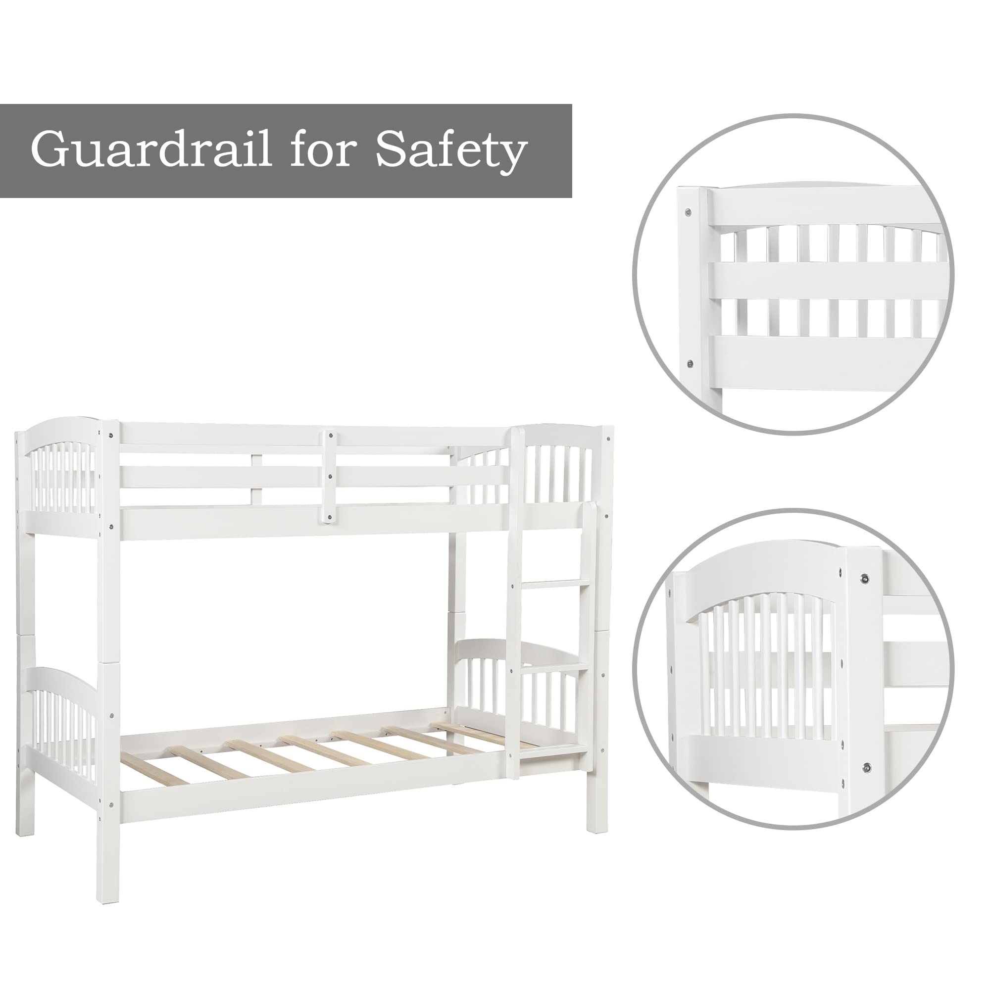 Solid Wood Twin Over Twin Bunk Bed Frame with Ladder for Kids & Teens | Space-Saving Kids' Bedroom Furniture for Siblings or Sleepovers