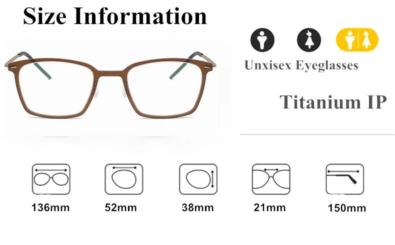 Aimee Men's Full Rim Square Screwless Titanium Eyeglasses Frame 6536 - Lightweight & Durable for Work, Reading & Everyday Use