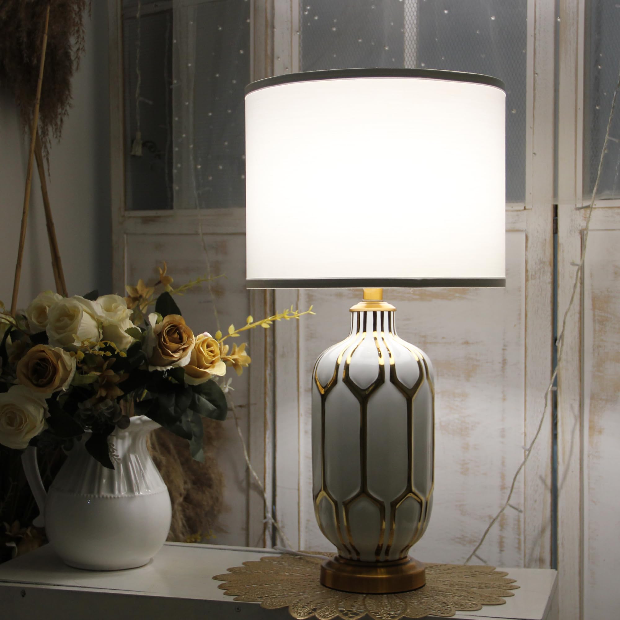 White Drum Lamp Shades Set of 2 - Compatible with Table Lamps, Floor Lamps & Pendant Lights - Fits UNO Fitter & Spider - Perfect for Bedroom, Living Room & Office Lighting Decor