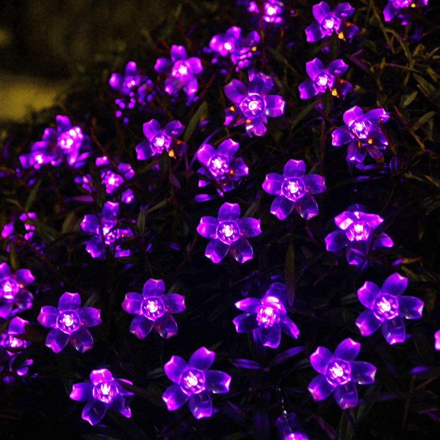 50LED Solar Fairy Lights Outdoor Waterproof - 7m Flower Solar String Lights for Garden, Patio, Lawn, Trees - Romantic Purple Blossom Lighting for Weddings, Parties & Home Decor