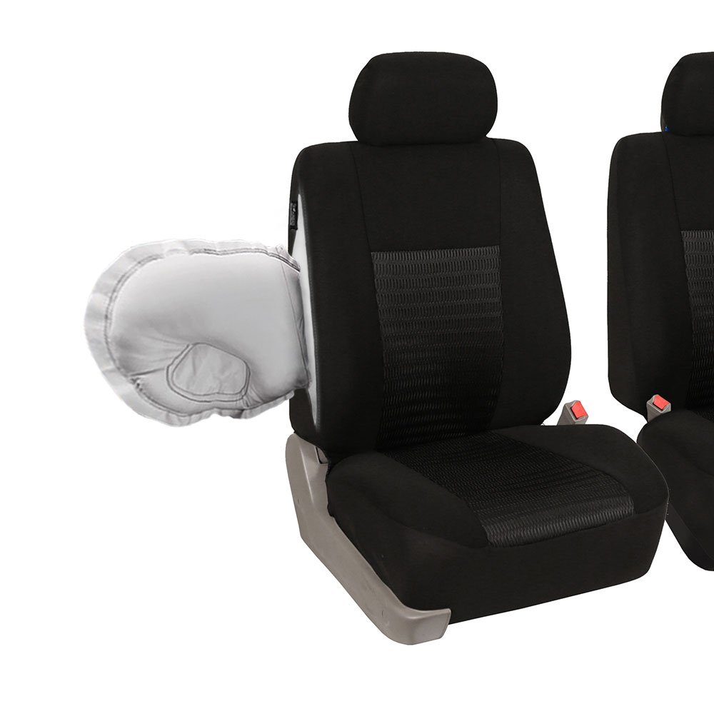 FH Group Trendy Elegance Front Set Car Seat Covers - Universal Fit Airbag Compatible Black Seat Protectors for Cars, Trucks & SUVs | Perfect for Daily Commute, Road Trips & Family Travel