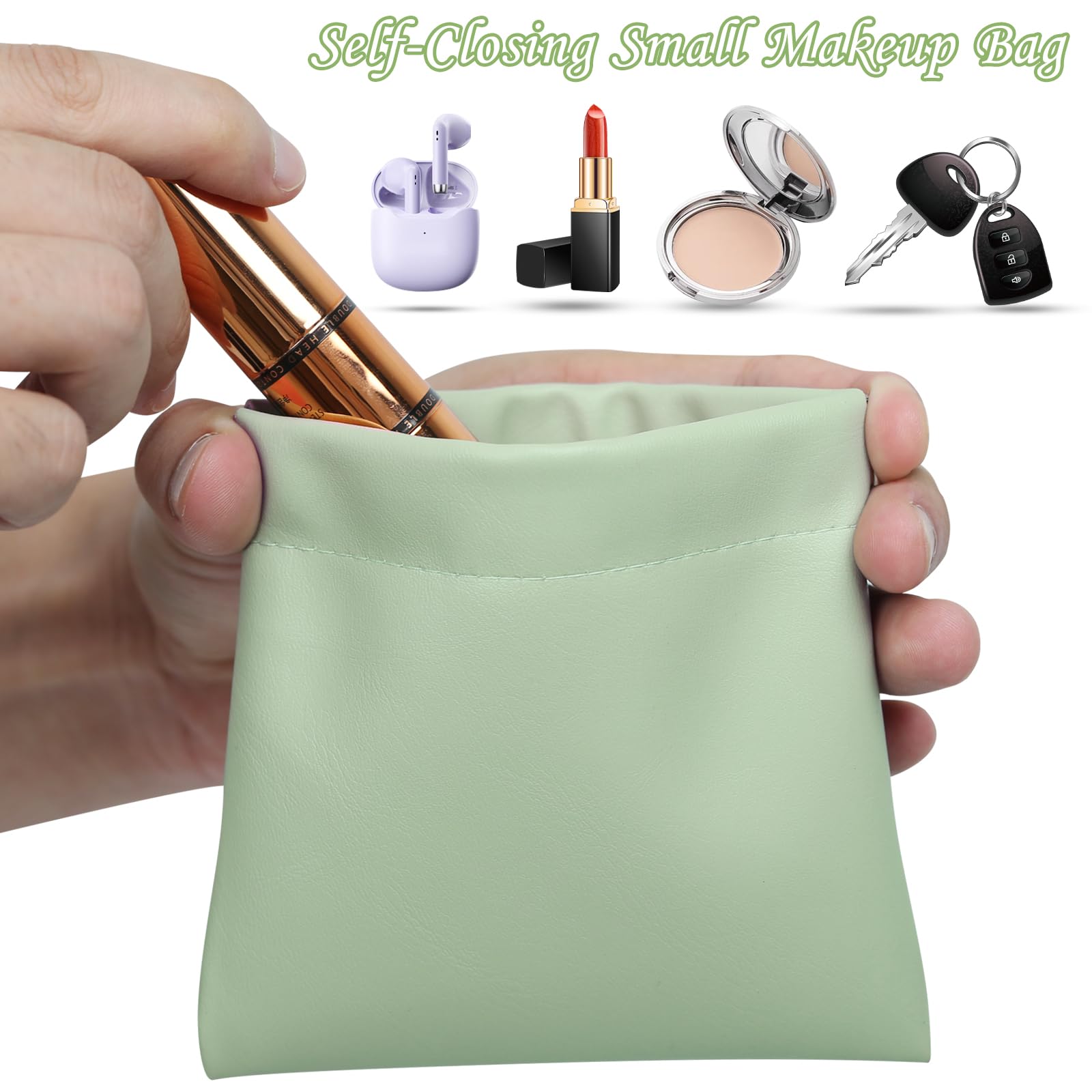 4Pcs Small Waterproof Makeup Bags for Women - Portable Cosmetic Pouches with Snap Closure, Zipperless Self-Closing Design for Lipstick, Coins & Purse Essentials | Perfect for Travel, Gym & Daily Organization