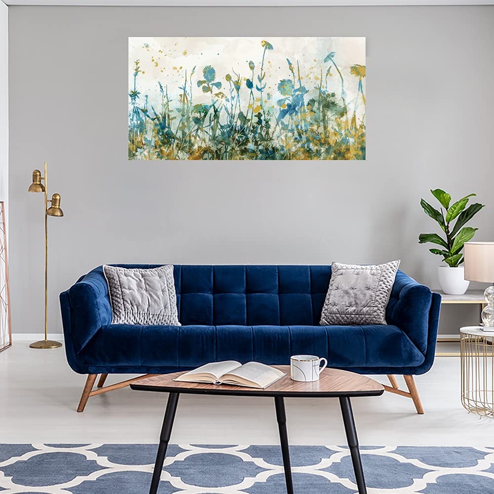 Hand-Painted Meadow Flowers Canvas Wall Art - 40x21 Inch Floral Landscape Painting for Bathroom & Living Room Decor | Premium Gallery-Wrapped Canvas Print by Artist Studio Arts | Perfect for Home, Office & Gift Giving