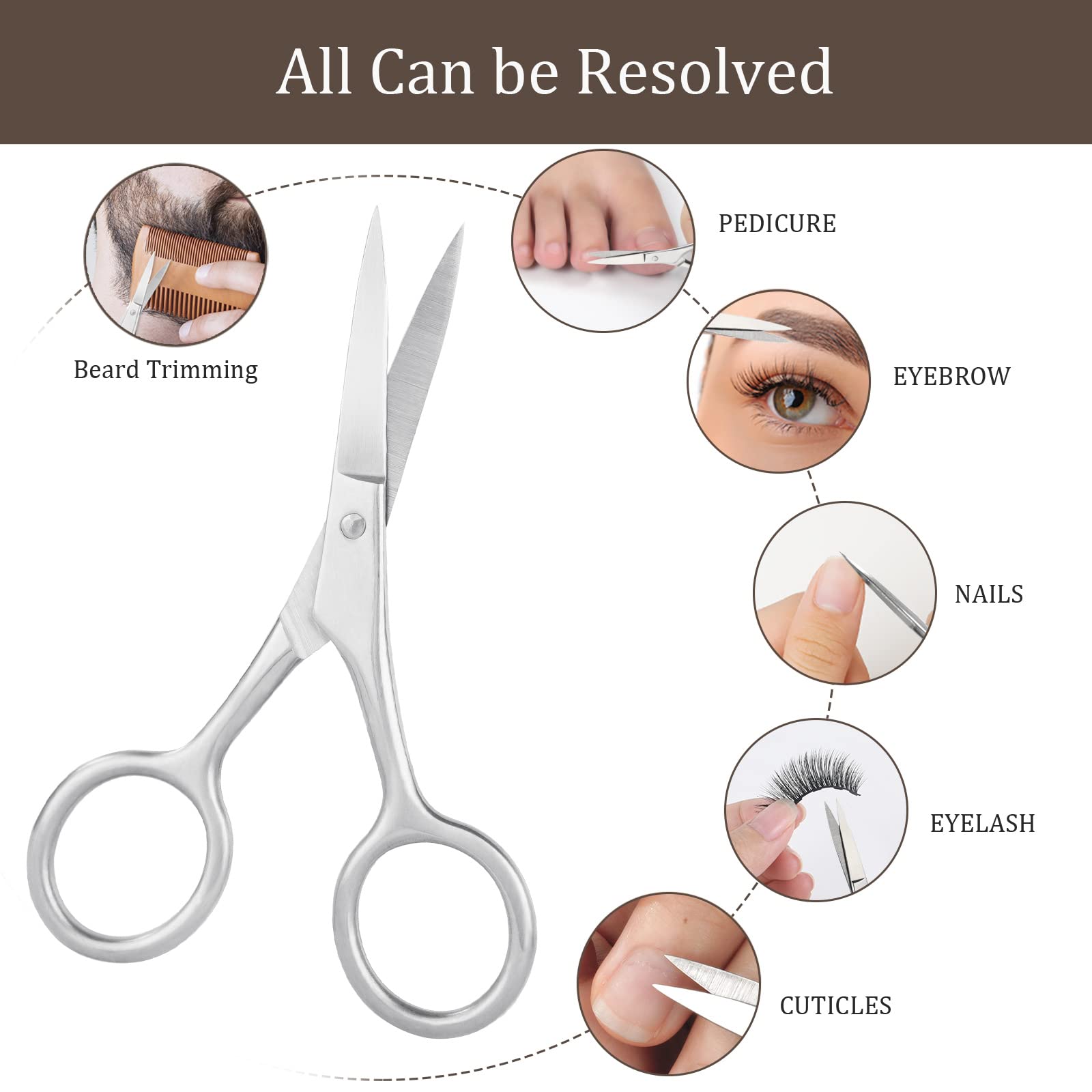 Professional Stainless Steel Cuticle Scissors with Leather Pouch - Sharp Curved Manicure & Grooming Scissors for Eyebrow, Mustache, Dry Skin Care - Perfect for Home Salon & Travel Nail Care Kit