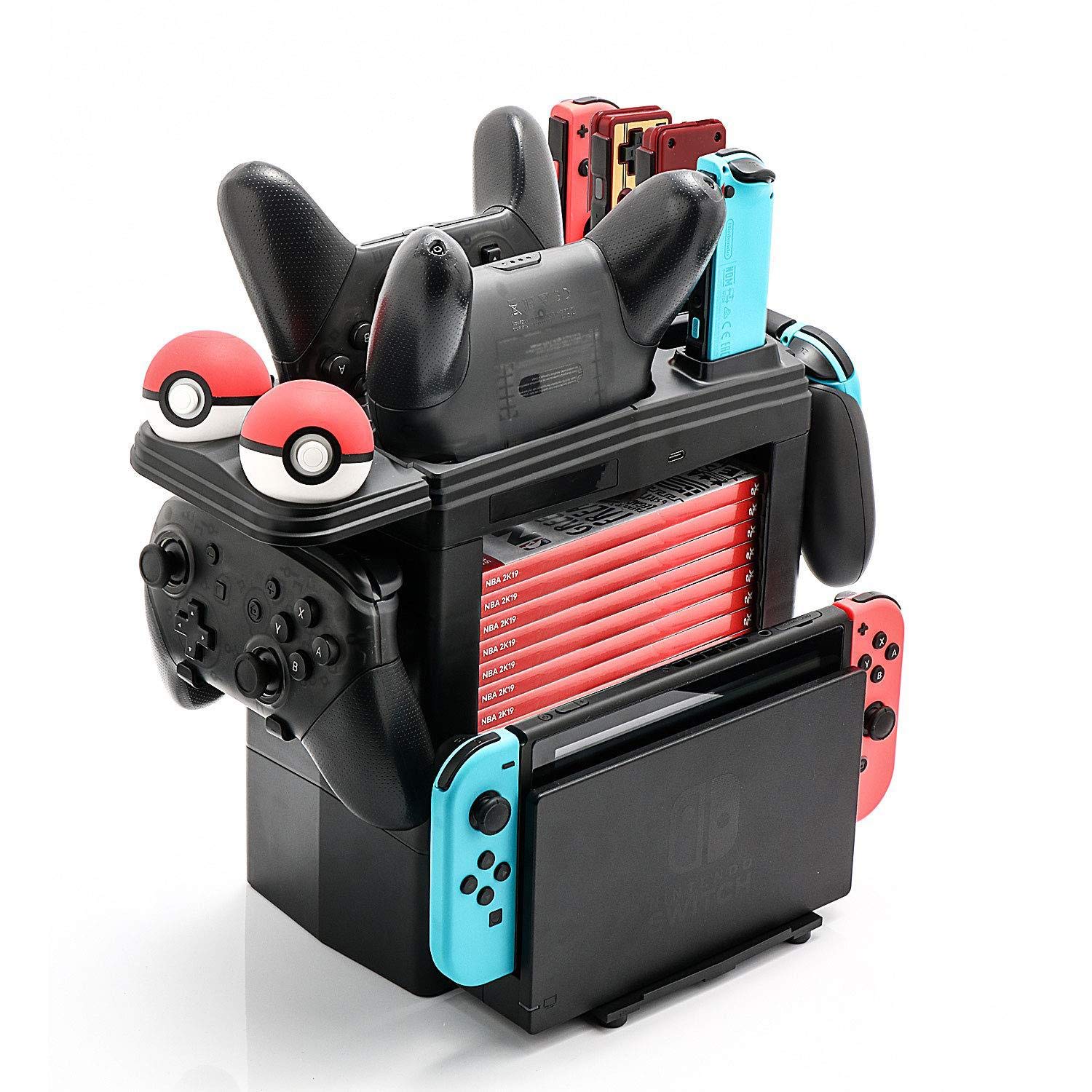 OSTENT Multi-Function LED Charging Dock Stand for Nintendo Switch Console & Games - Fast Charging Station with Display Shelf for Gaming Accessories | Perfect for Home Entertainment & Travel Gaming Setup