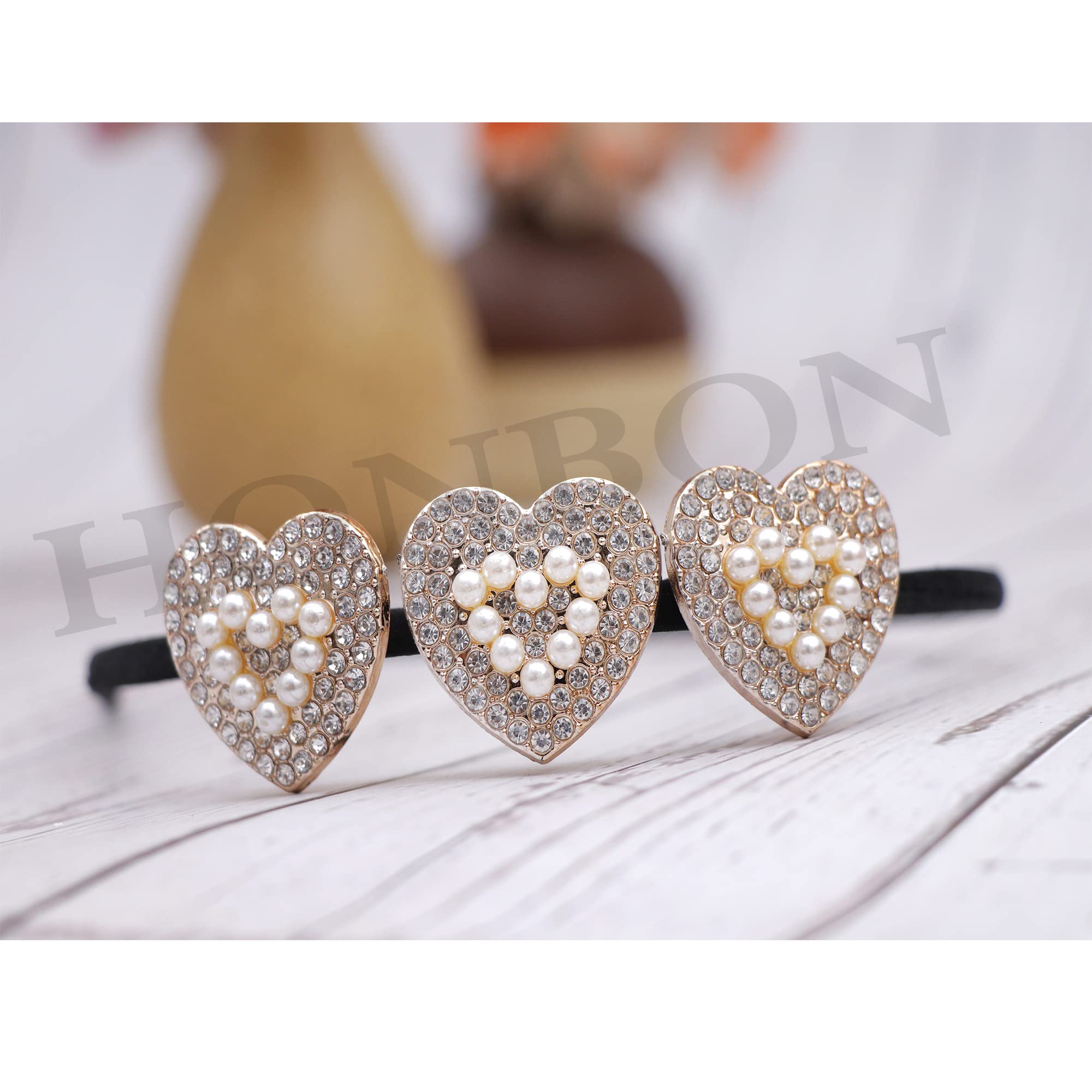 Golden & White Rhinestone Pearl Headband for Women - Elegant Wedding Hair Hoop with Heart Shape Design - Bridal Hair Accessories for Girls & Women (Pack of 2) - Perfect for Weddings, Parties & Special Occasions