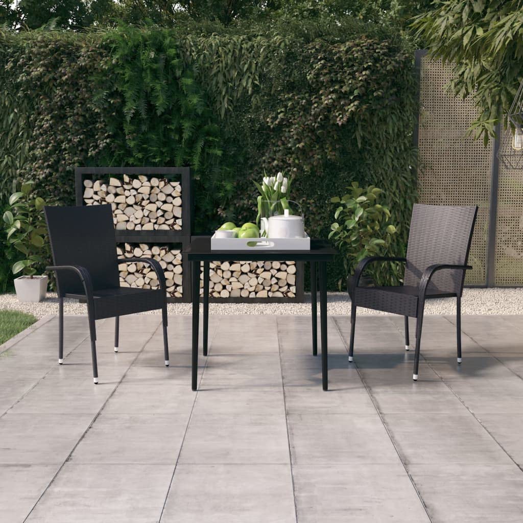 vidaXL 3-Piece Black Patio Dining Set - Outdoor Garden Table and Chairs for Backyard, Deck, and Poolside Relaxation