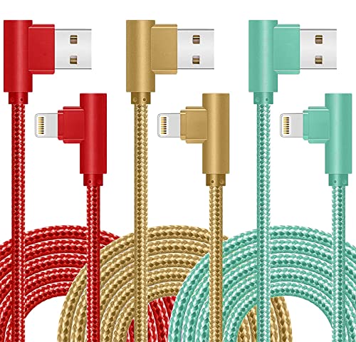 Apple MFi Certified iPhone Charger 3 Pack - 6ft 90 Degree Fast Charging Cable with Nylon Braided Design | Compatible with iPhone 14/13/12/11 Pro Max/XR/XS/8/7/Plus/6S/SE & iPad | Perfect for Home, Office, Travel & Car Charging