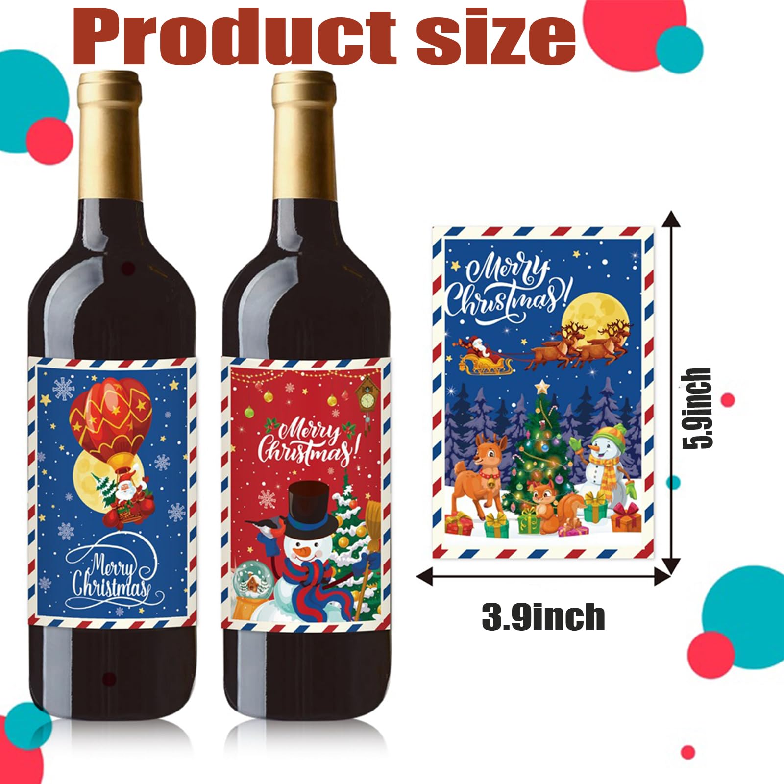 Christmas Wine Bottle Labels - Self Adhesive Holiday Stickers for Wine, Beer & Water Bottles - Perfect for Christmas Party Decorations & Gift Wrapping (Set of 50) - Great for Holiday Parties, DIY Gifts & Festive Home Decor