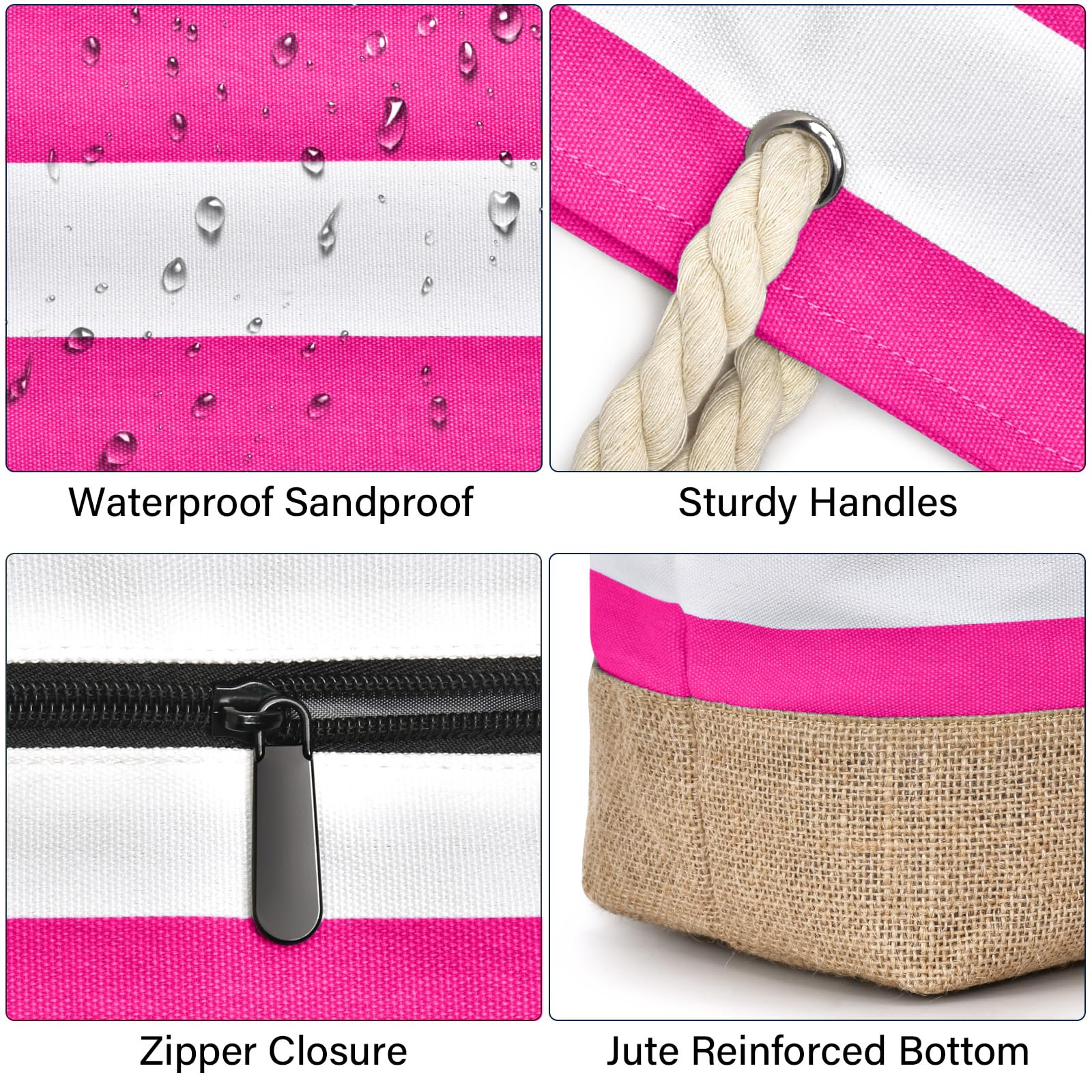 Becokan Large Beach Tote Bag for Women - Waterproof Canvas Sandproof Swim Bag with Zipper - Perfect for Pool, Vacation, Travel & Summer Essentials