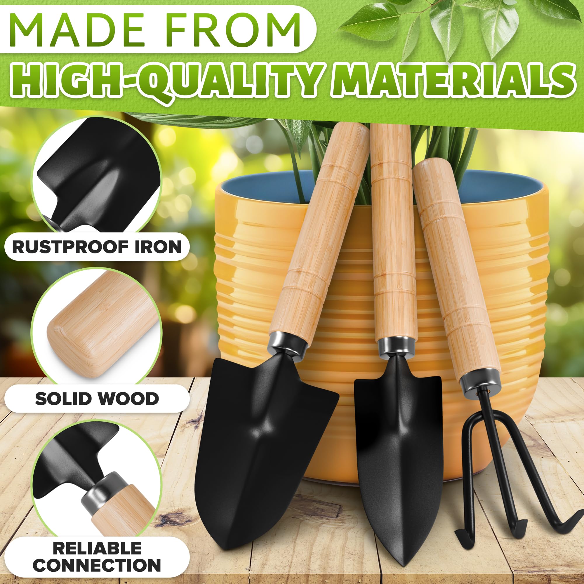 3Pcs Mini Garden Tools Set - Small Indoor Plant Shovel, Mini Rake & Hand Trowel for Indoor Gardening | Perfect for Houseplants, Succulents & Herb Gardens