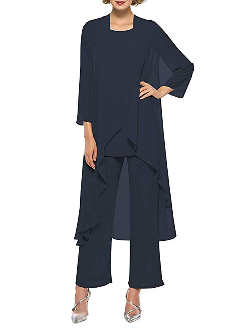 Elegant Plus Size Navy Blue Mother of the Bride Dress with Chiffon Jacket - Formal Evening Gown for Weddings & Special Occasions - US Size 22Plus