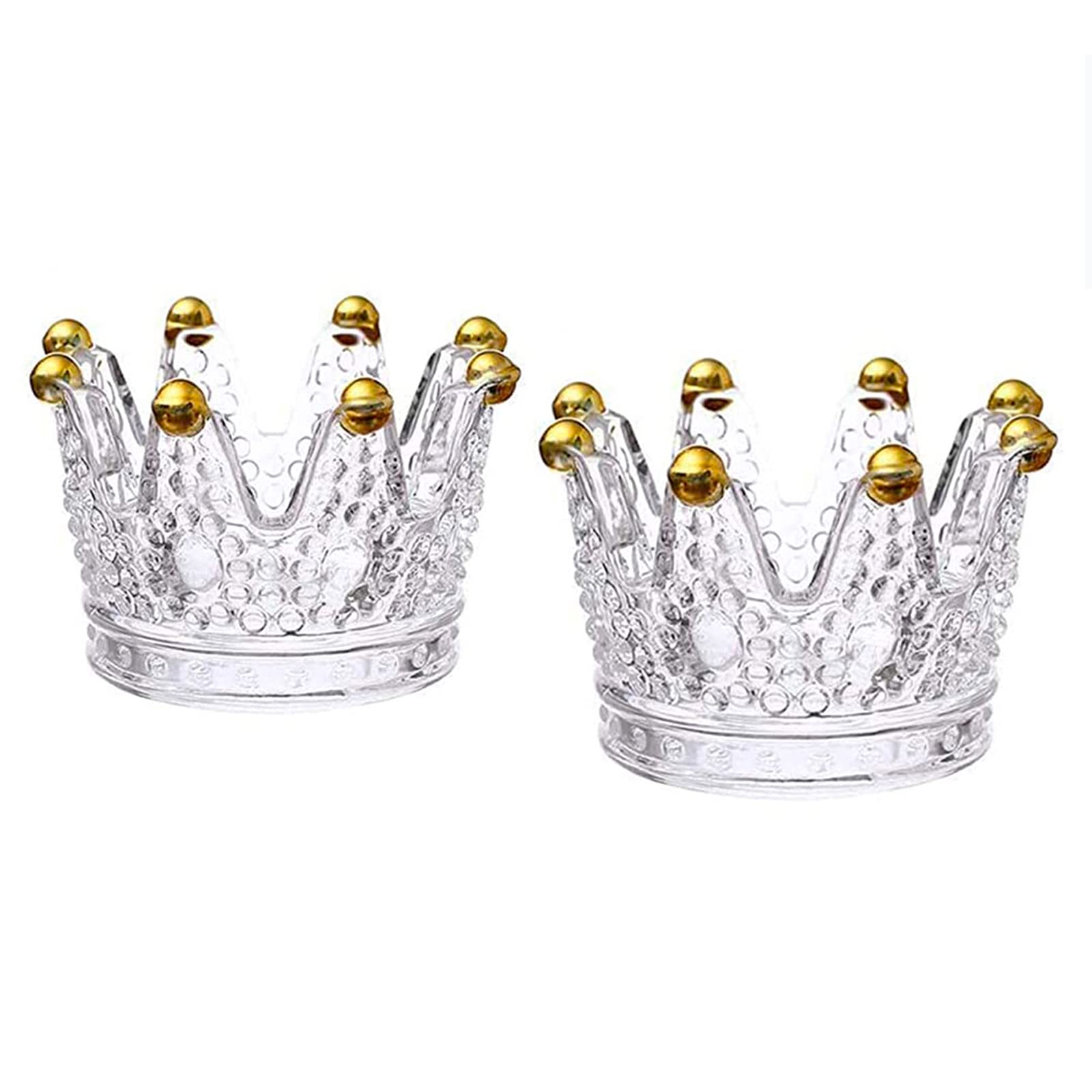 2PCS Golden Crown Votive Candle Holders - Elegant Tea Light Candlesticks & Mini Jewelry Ring Holder for Wedding Decor, Party Centerpieces, Home Tabletop Decoration (Set of 2)