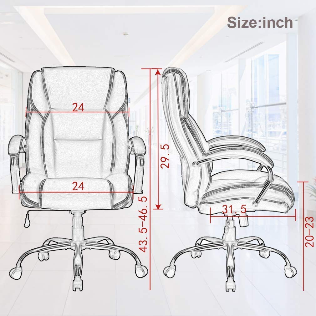 Heavy Duty Big and Tall Executive Office Chair - 500lbs Capacity Wide Seat PU Leather Swivel Rolling Computer Chair with High Back & Lumbar Support - Ergonomic Desk Chair for Home Office (Black-Brown) - Perfect for Long Work Hours and Comfortable Workspaces