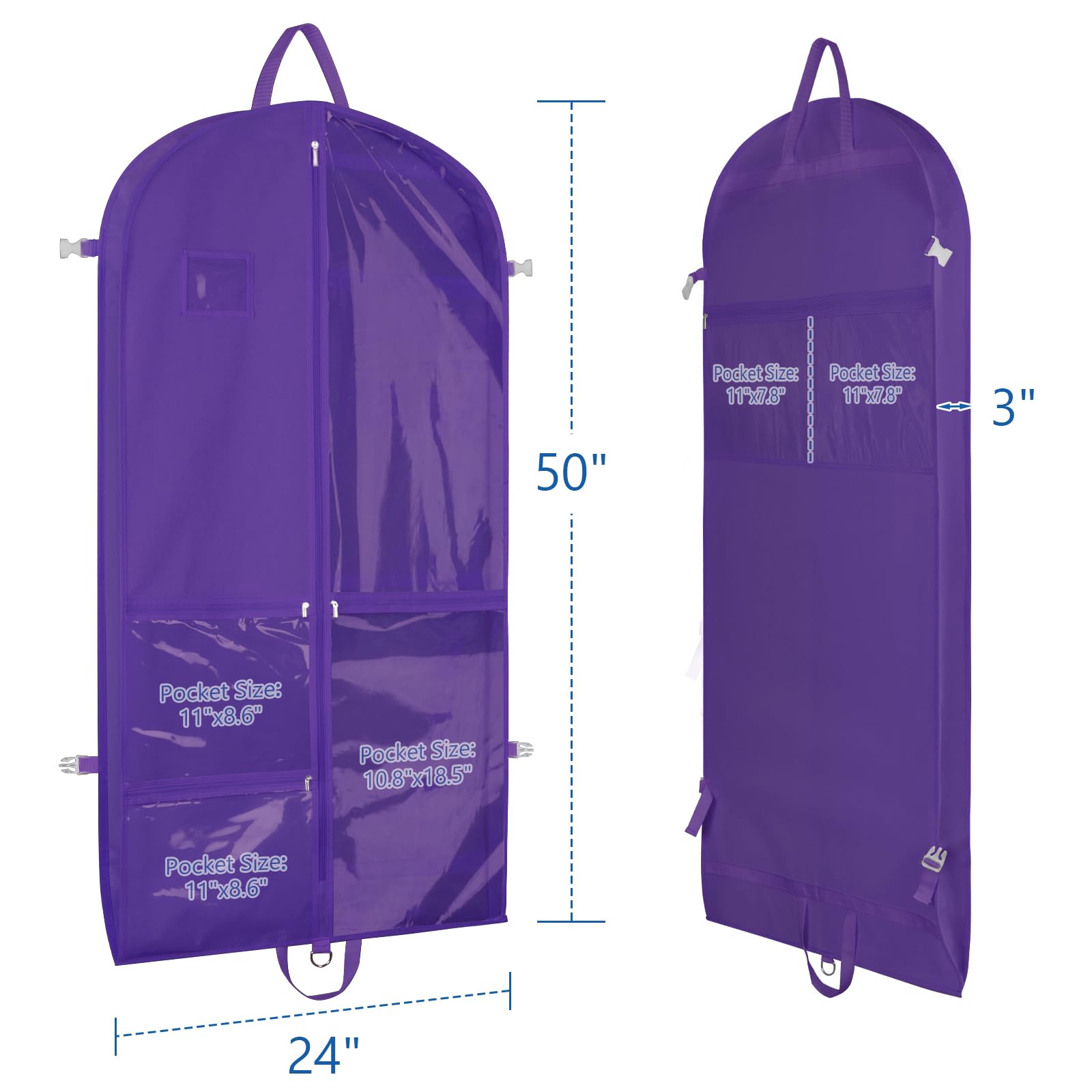 Zilink Clear Dance Costume Garment Bag for Teen Girls - 5 Zipper Pockets, Durable Dance Competition & Theatre Storage Organizer for Cheerleading, Ballet, and Dance Class Essentials