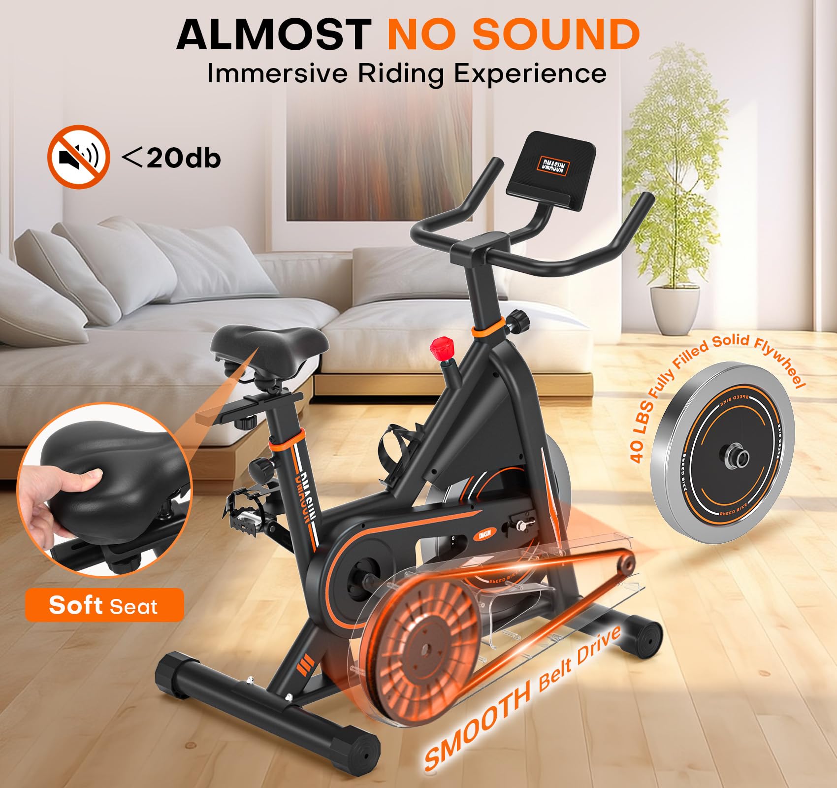 DMASUN Magnetic Resistance Exercise Bike for Home Gym - Indoor Cycling Bike with Comfortable Seat Cushion & Digital Display - Heart Rate Monitor - Perfect for Cardio Workouts & Weight Loss Training