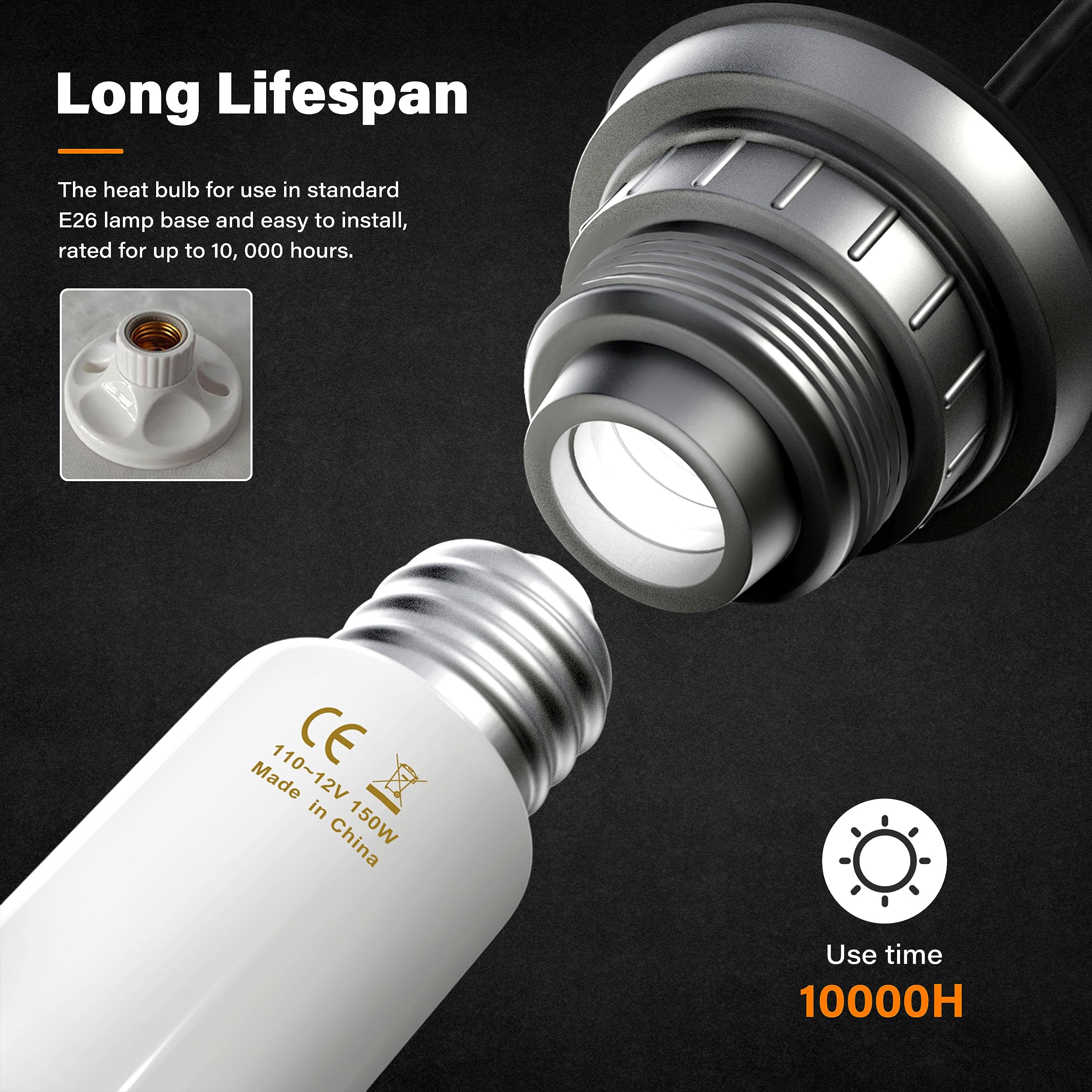 YSSOA 150W Ceramic Heat Emitter Bulb - Reptile Heat Lamp for Lizards, Turtles, Snakes, Chickens & Pets - Durable White Ceramic Heating Bulb (1 Pack) - Perfect for Terrariums, Coops & Pet Habitats